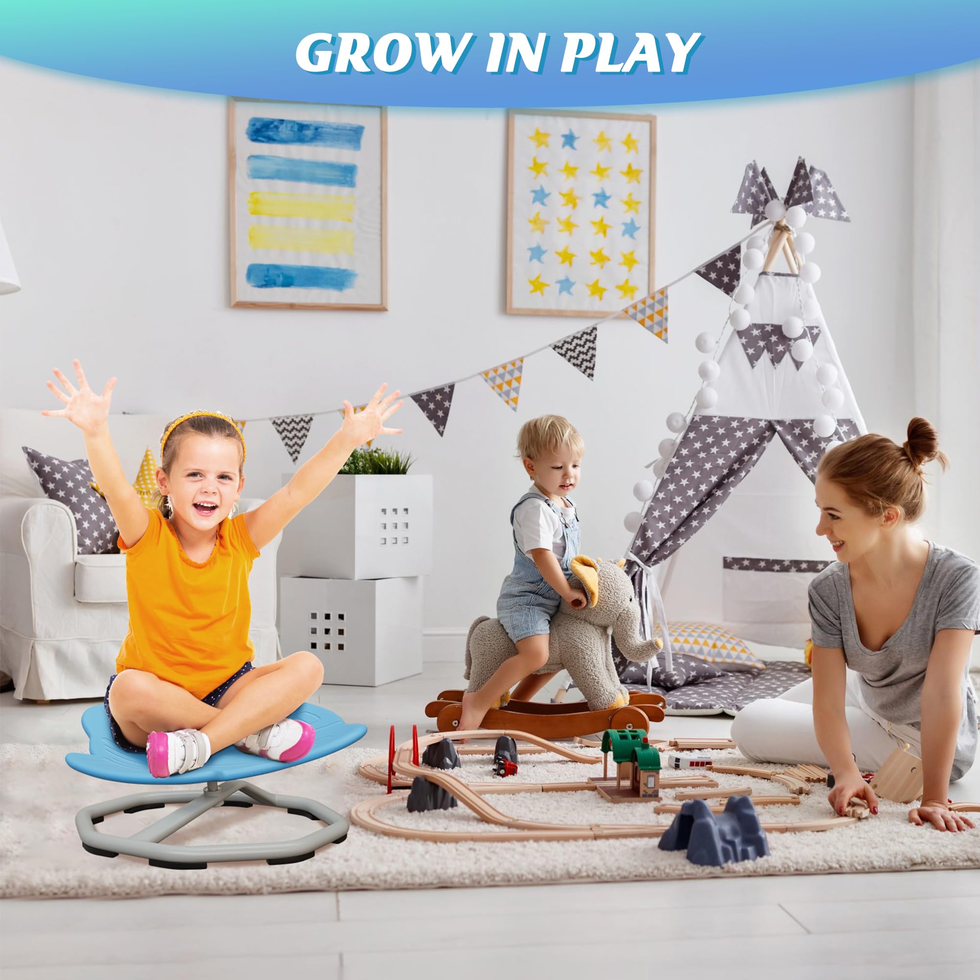 Sedia Girevole Sensoriale per Bambini, Sensory Spinning Chair, Rotante a 360°, Girevole Giochi Sensoriali Autismo, Coordinazione Fisica ed Equilibrio