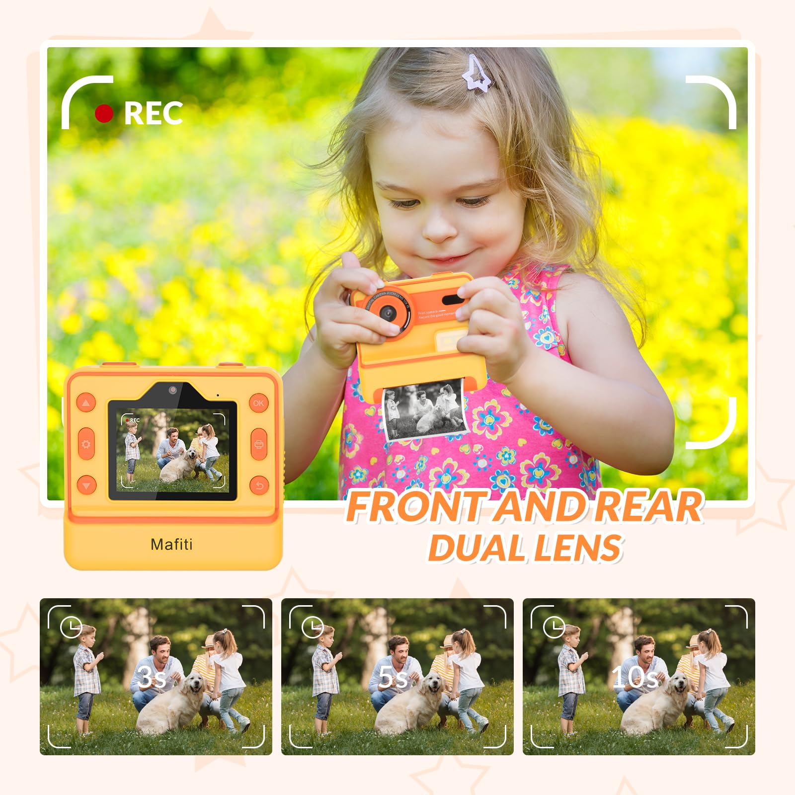 Mafiti Kids Camera Instant Print, Fotocamera istantanea 1080P per bambini, Fotocamera digitale selfie con display da