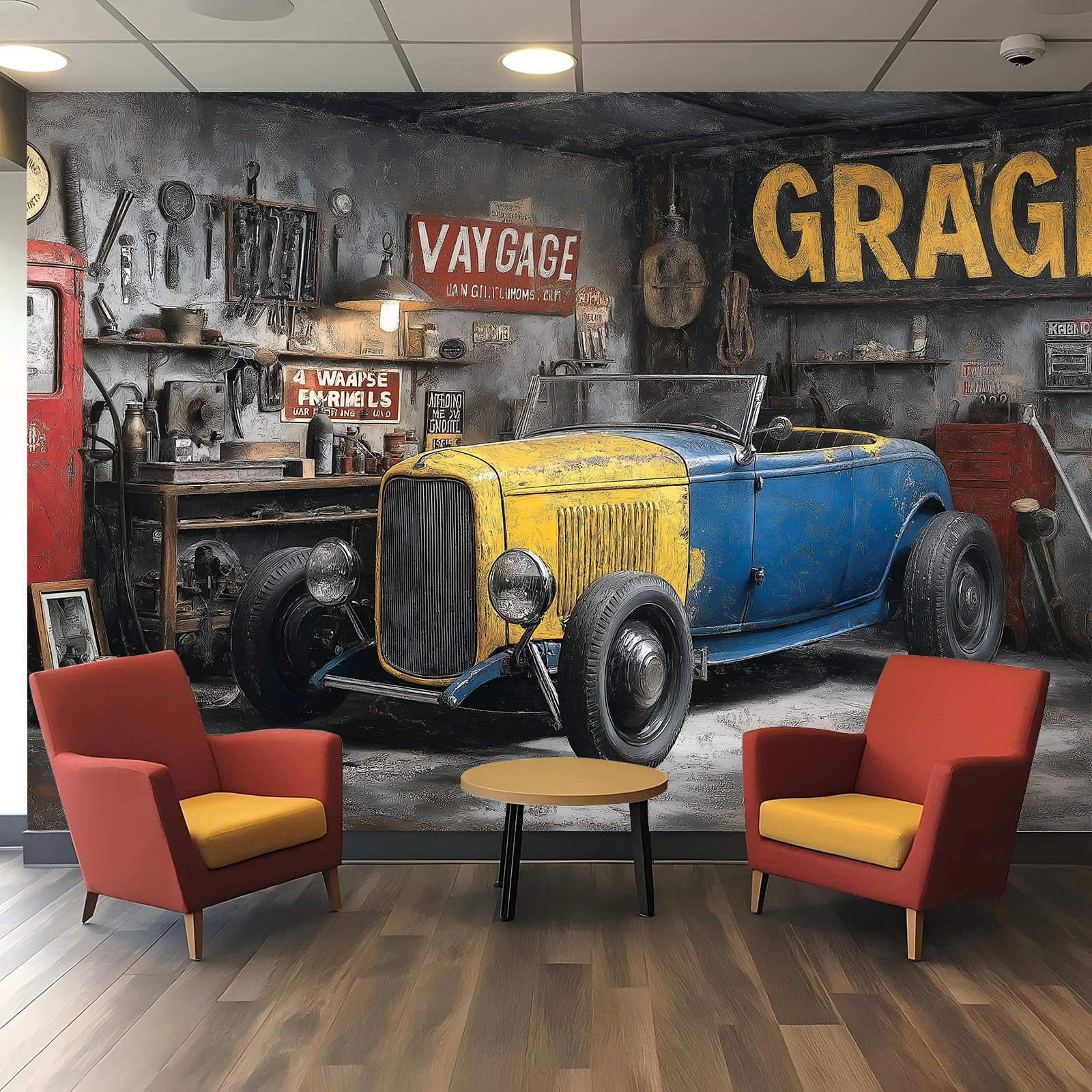 Papier peint 3D roadster jaune amovible pour salon 200x140