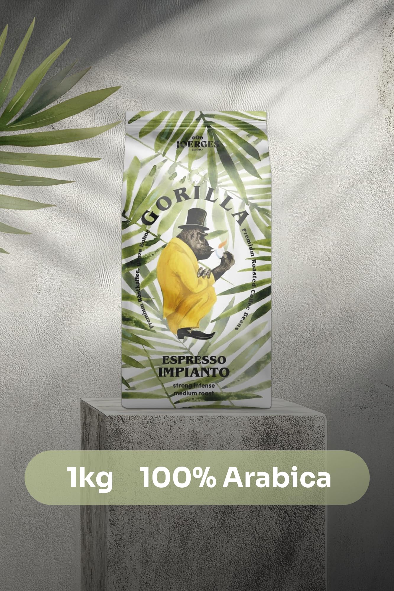Joerges Gorilla Espresso Impianto Schokoladige Ganze Bohnen mit Fruchtigem Abgang, 1 kg