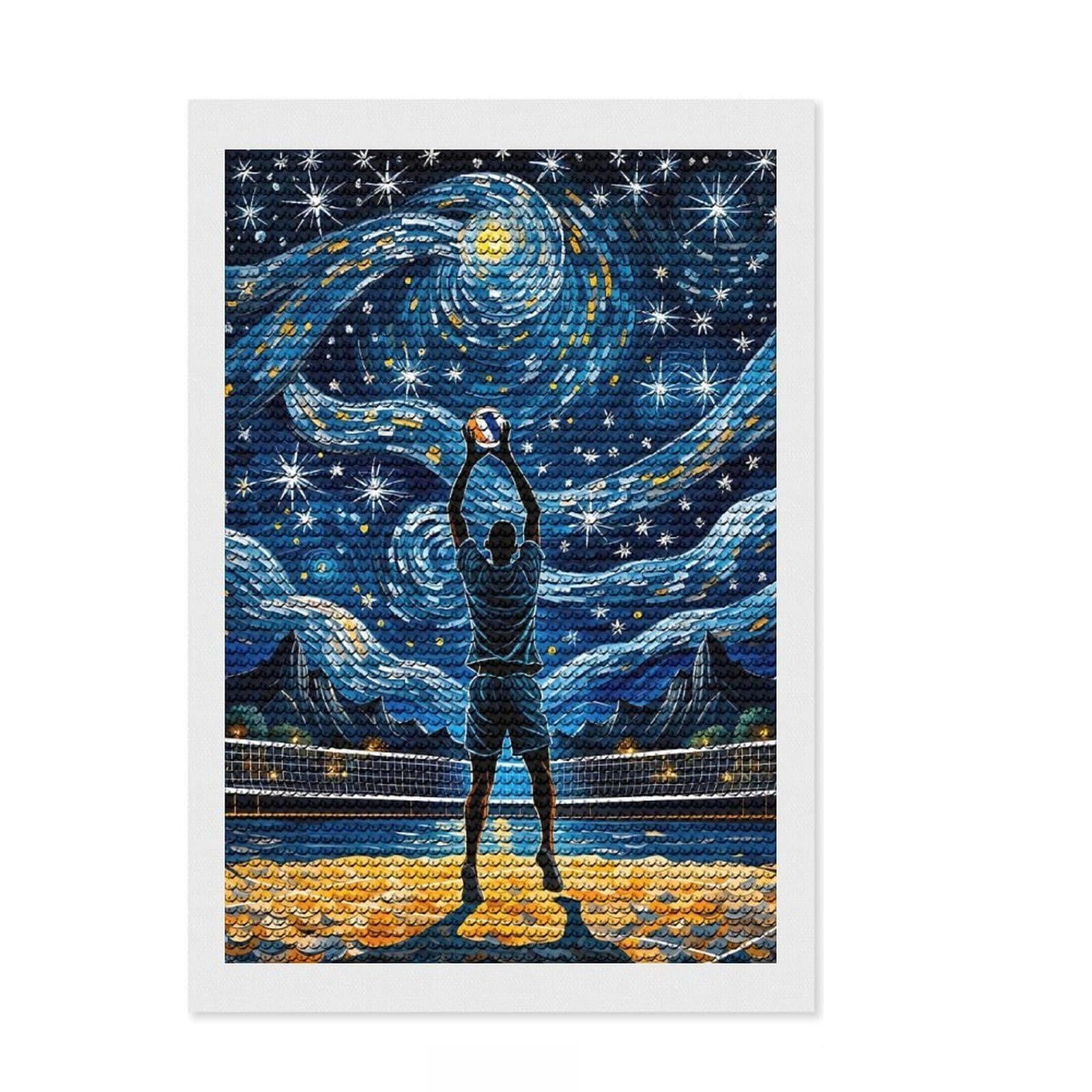 Junmoney Starry Night Volleyball 5D Diamond Painting Kit 8"x12", for Women, Farmhouse Decor, Boho Decor, Thoughtful Present, Relaxing DIY