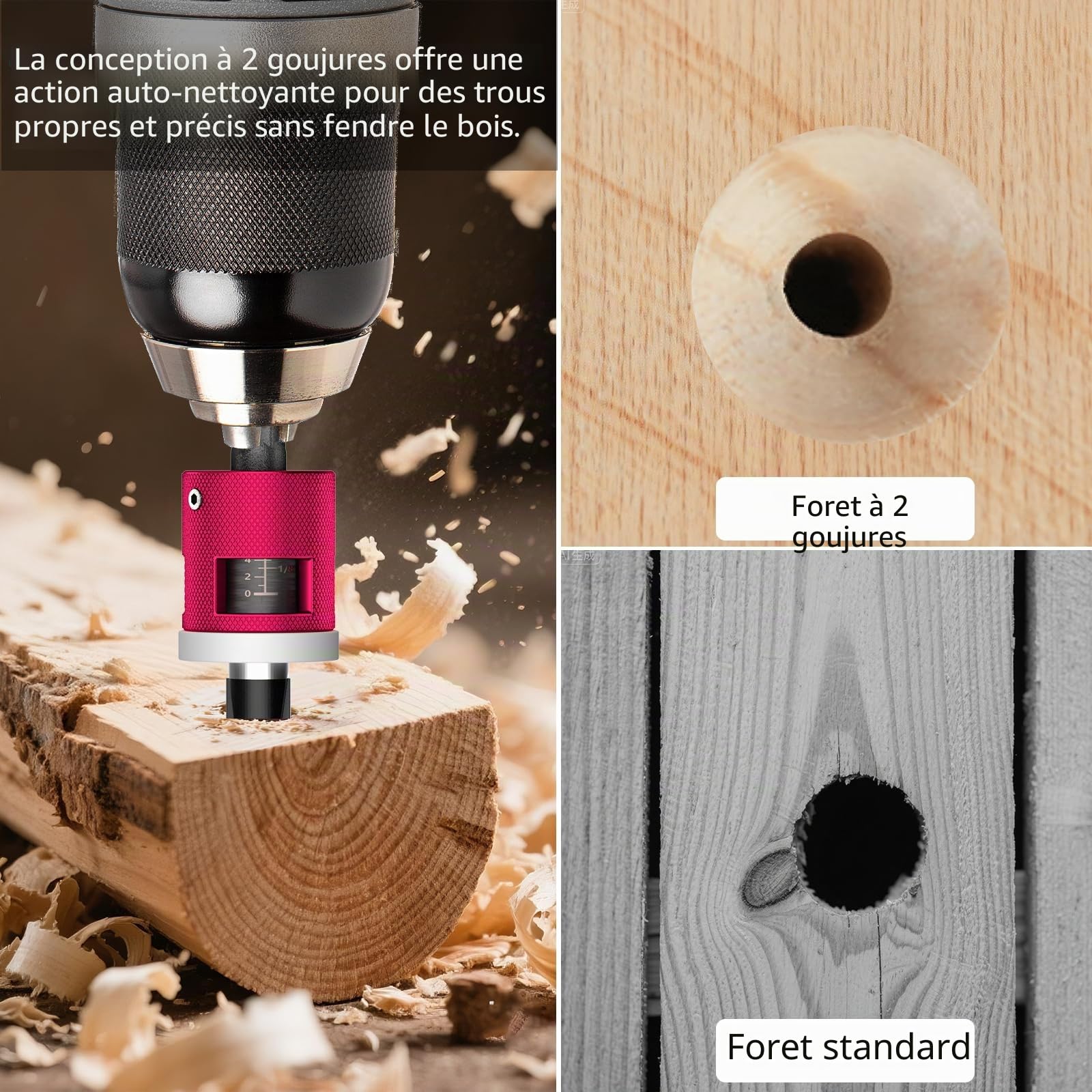 BURMONG Lot de 5 Foret Fraise avec Butée de Profondeur, Foret Fraisoir a Bois avec Tige Hexagonale 1/4", Alésage Précis Parfaits pour le Bois et Travaux de Menuiserie