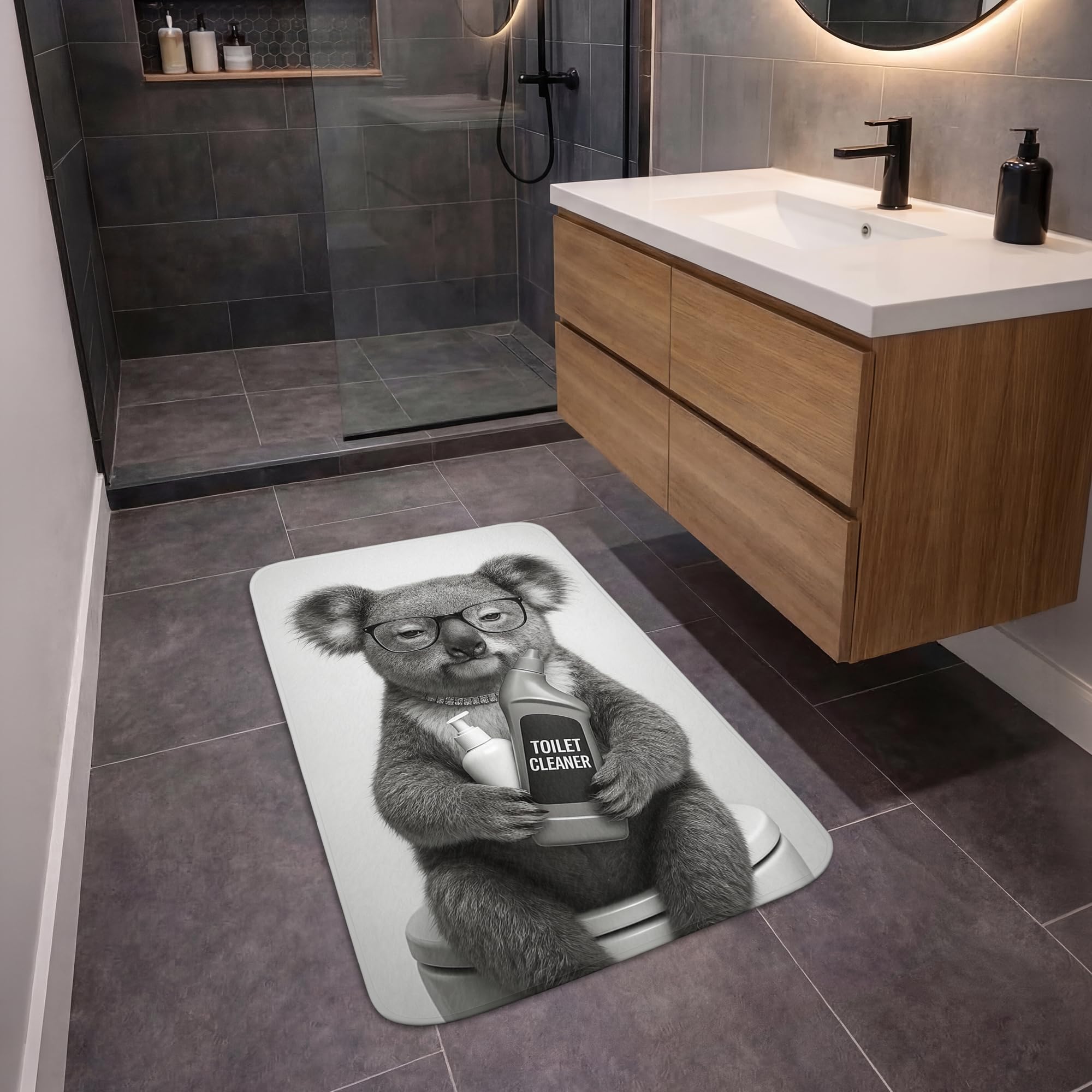 Alfombra Ducha Rectangular 60x90 cm Alfombrilla Baño Lavable Tapete Bath Mat Non Slip Antideslizante Bathroom Decoracion Shower Koala - Gafas - Inodoro