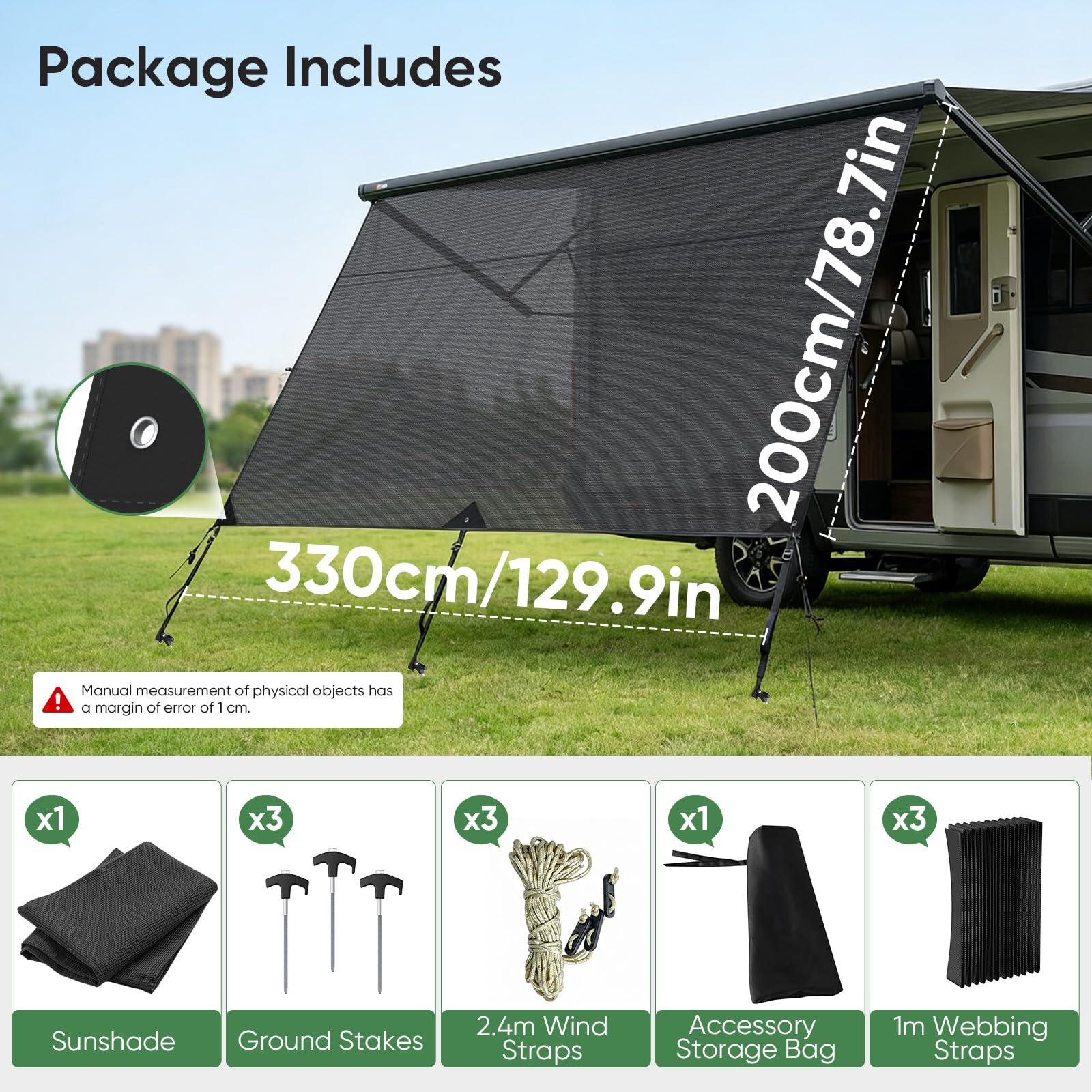 Sonnenschutz Wohnmobil Vorderwand 3,3 x 2 m Universeller RV View Blocker Sonnenschutz Markisen, Sunblocker Vorderwand Markise für Camping & Wohnmobil, für Ø 4–10 mm Kederleisten