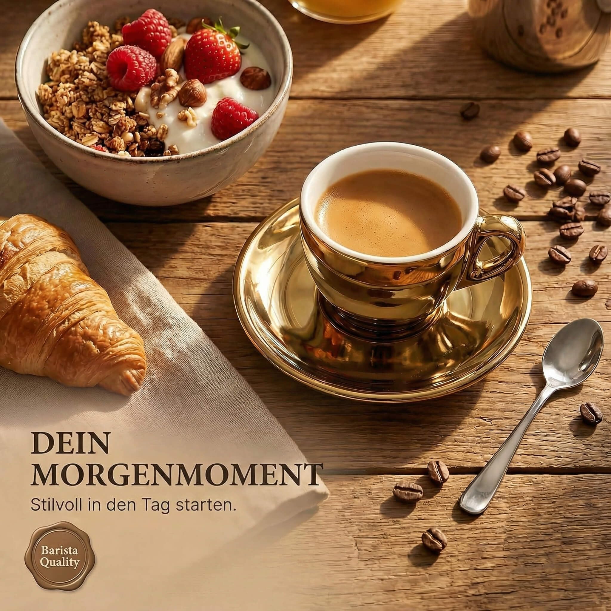6 x filiżanki do espresso 60 ml | złoty - chrom | styl włoski | grube ścianki i ciężkie | zestaw 6 filiżanek do espresso ze spodkami - zestaw upominkowy