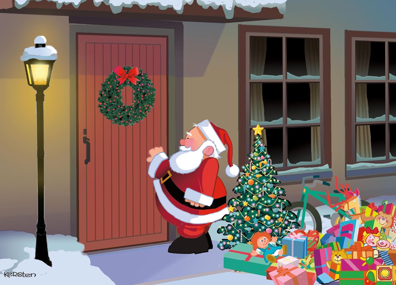 Stonehouse Collection| Customized Santa Is At The Door Christmas Cards | 24 Personalized Santa Claus is Here Christmas Cards & Envelopes (Personalized)
