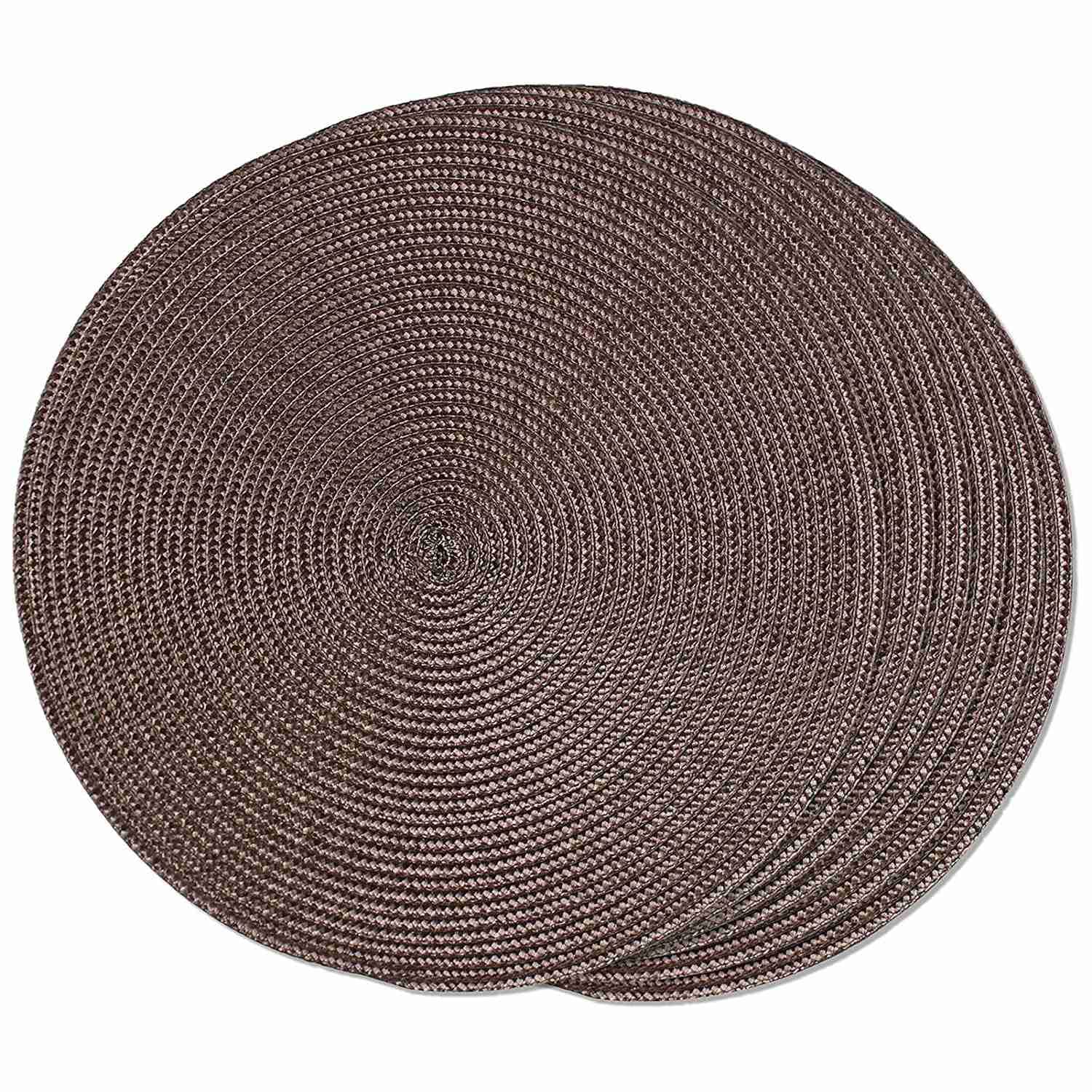 CTRLZS Round Braided Placemats Set of 6 Table Mats for Dining Tables Woven Washable Non-Slip Place Mats 15 Inch(Brown)