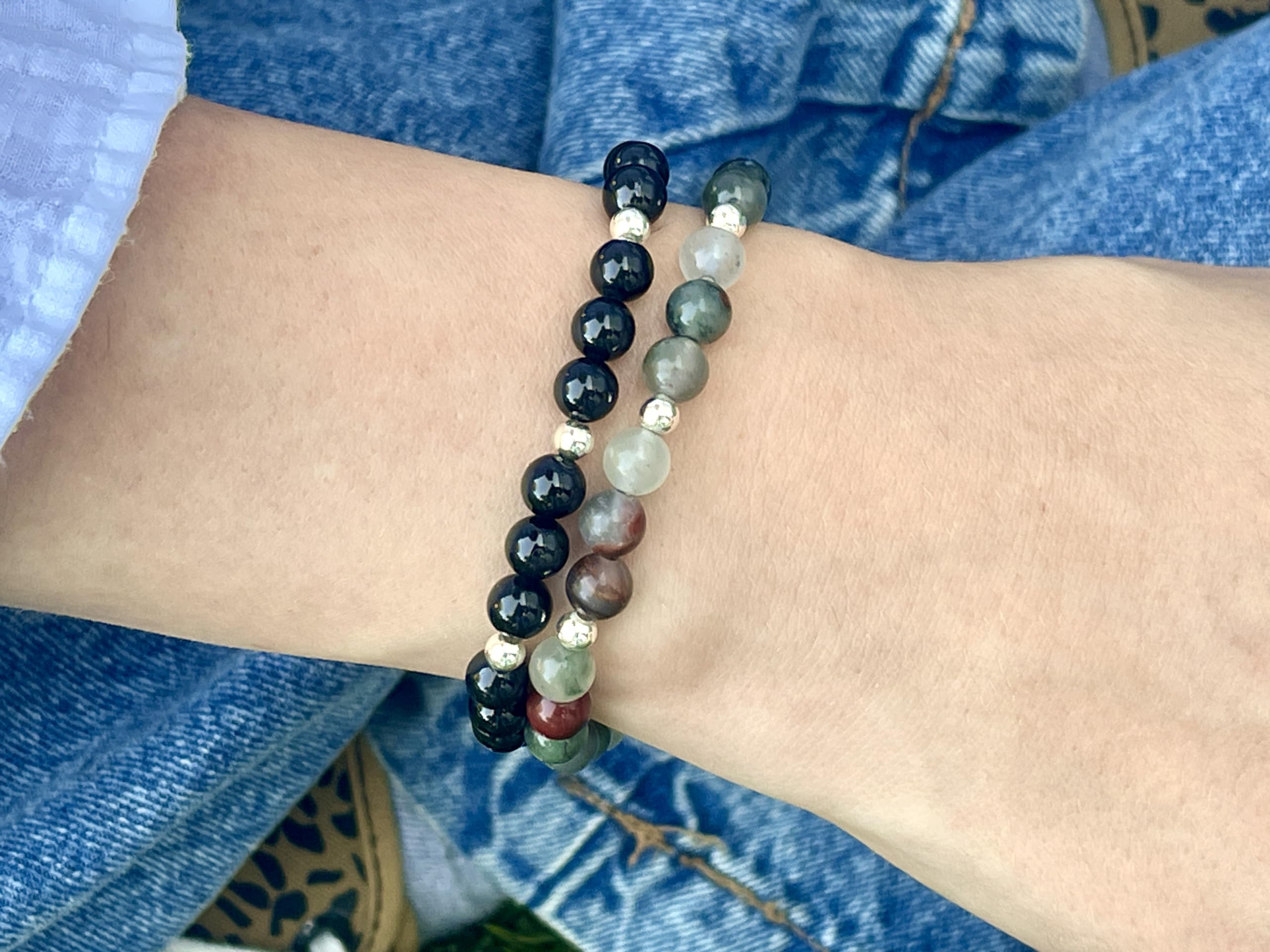 Turmalin Armband Perlen echt 6mm mit Sterling Silber 925er Perlen - Größe 15 bis 17cm - Handmade Perlenarmband Schwarz Schutz Kraft Stärke - Spiritueller Schmuck Damen