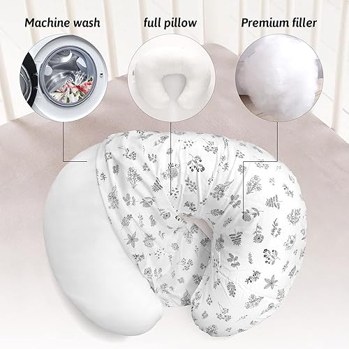 Miniatura 5 de LAT Almohada de lactancia para lactancia materna, funda extraíble 100% algodón, almohadas ergonómicas para lactancia materna para mamá y bebé,