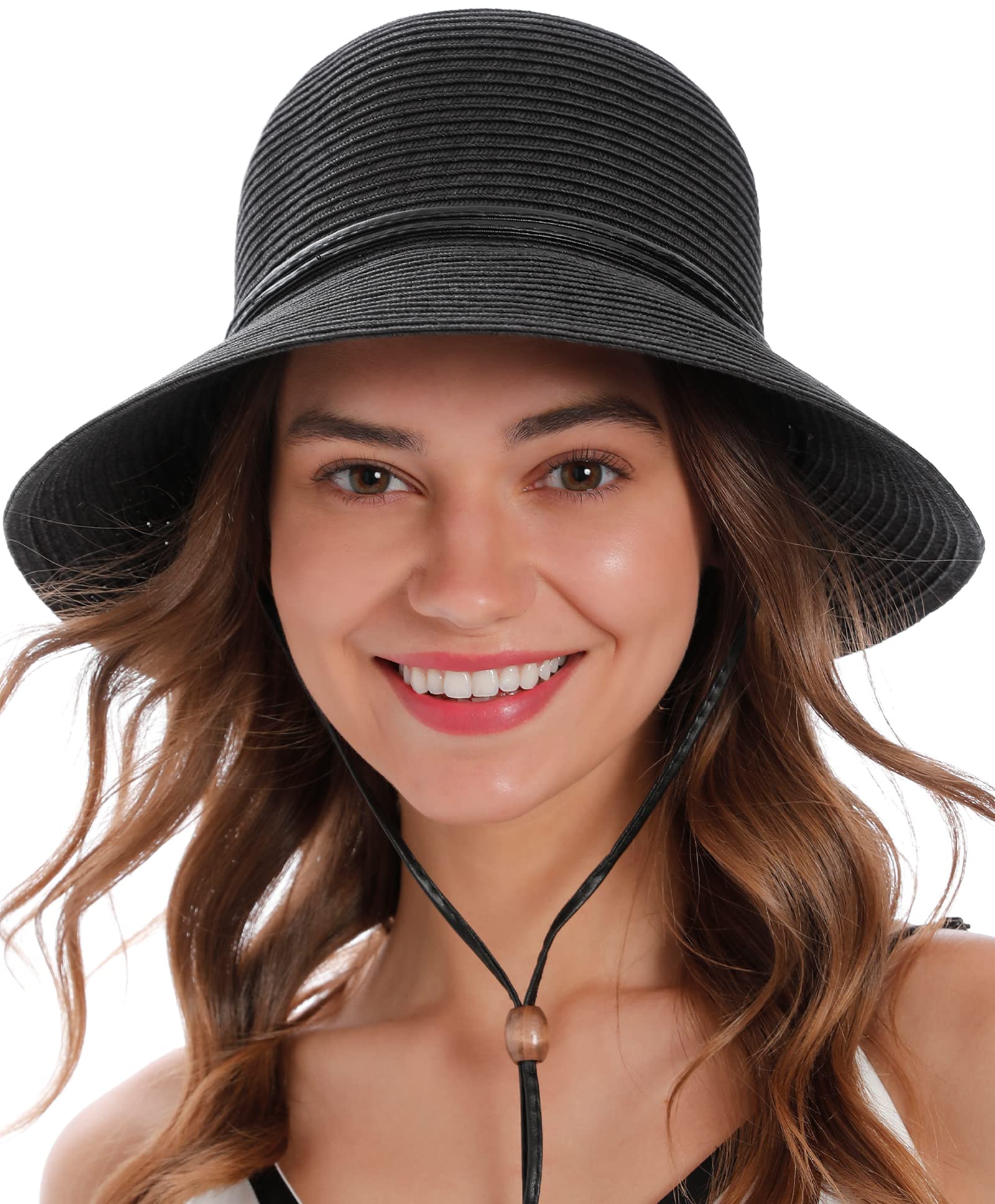 Simplicity Women's UPF 50+ Wide Brim Braided Straw Sun Hat with Lanyard