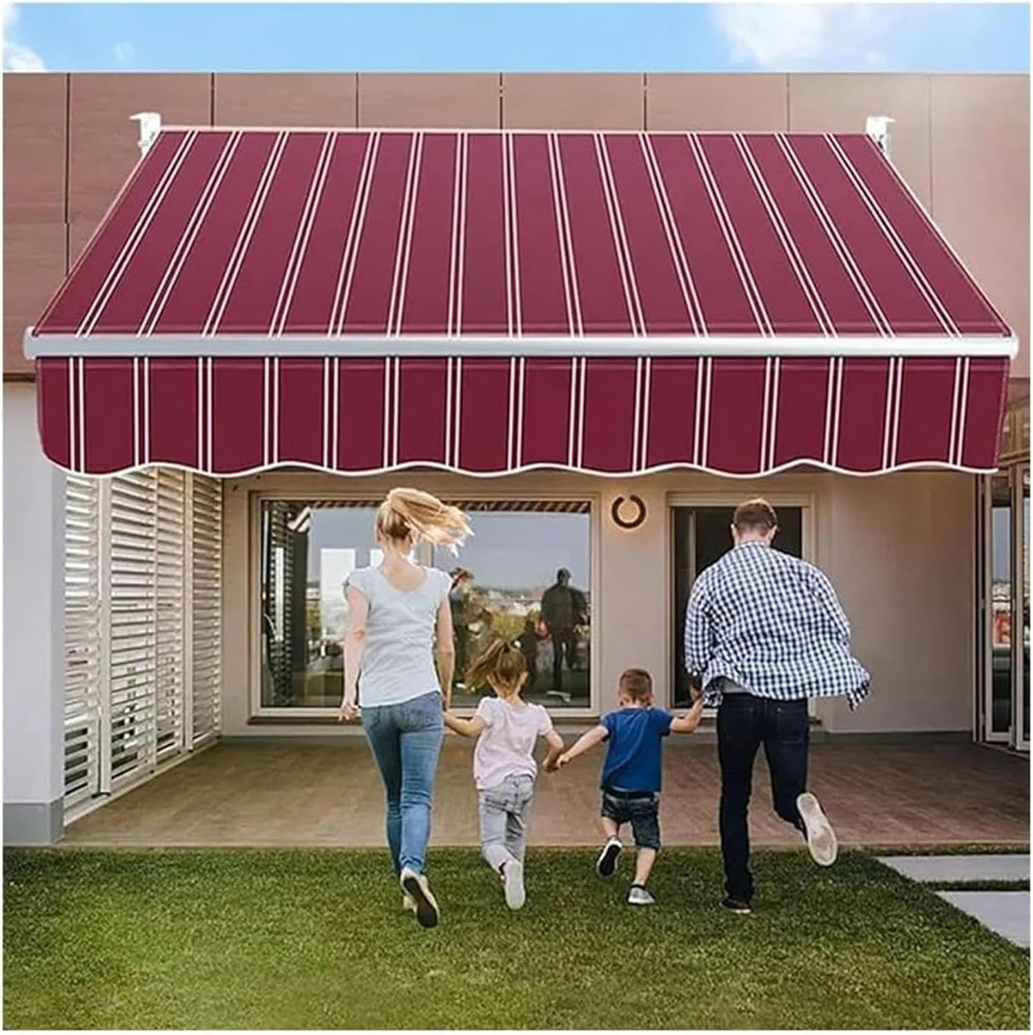 AMNOOL Manual/Electric Retractable Patio Awning Replacement Waterproof Fabric Sun Protection Canopy Shelter for Commercial and Residential Polyester Fabric Only (Size : 6.6x5ft)-1