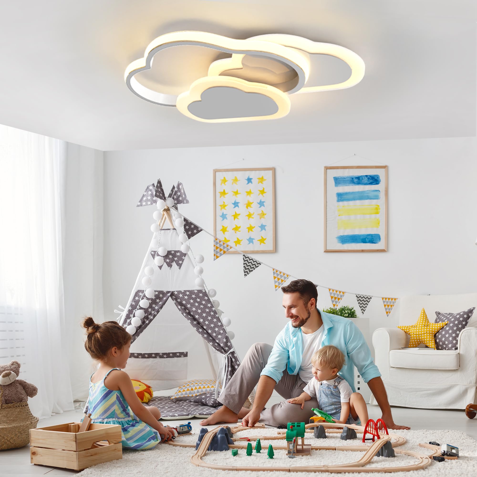 Led Deckenleuchte Schlafzimmer 42CM Dimmbar Kinderzimmer Lampe Decke Wolke Deckenlampe Kinderlampe,Wolkenlampe mit Fernbedienung, Deckenleuchten für Kinder,Babyzimmer Nachtlicht