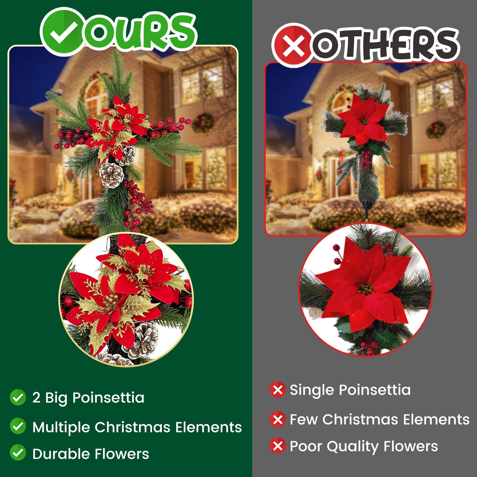 Amazon.de: TWITTOOLS Weihnachts-Friedhofsdekorationen fr Grab, 2 Sets,  Glitzer, Friedhof, Blumen, Kreuz, Gedenksttte, Weihnachtsstern,  Kreuzpfahl, Weihnachts-Grabstein-Dekoration