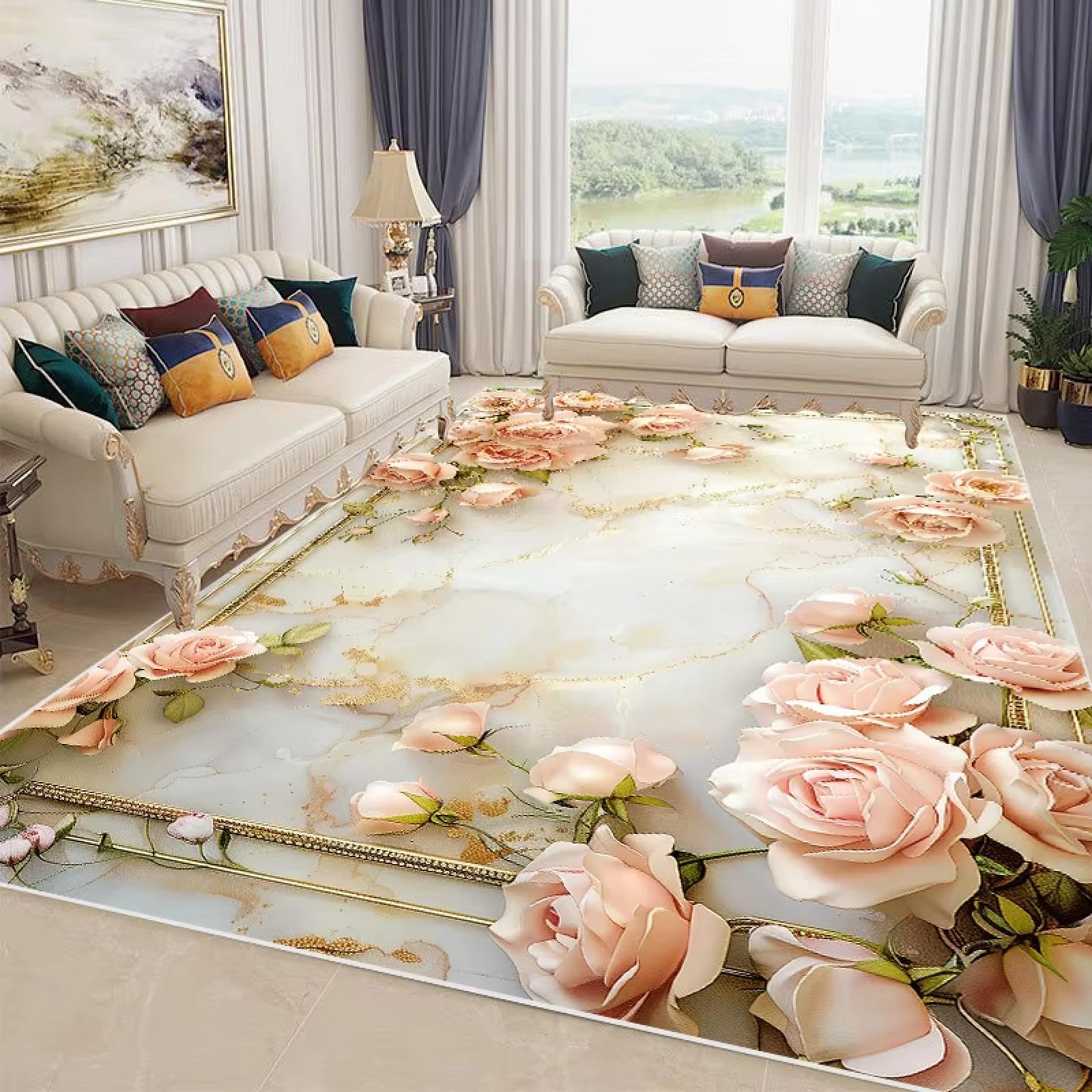 Tapis de salon de luxe nordique lavable grand tapis de chambre fleur