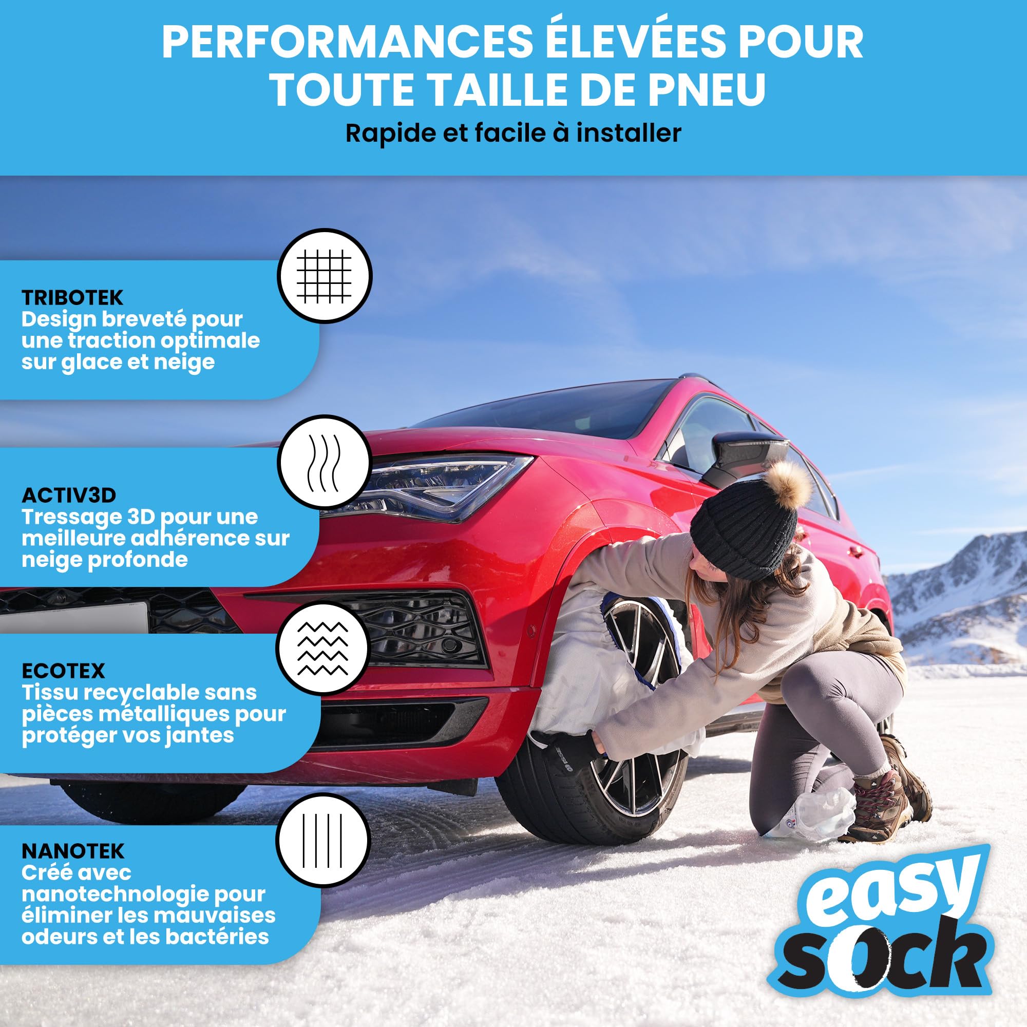 EASYSOCKS.M Chaîne Neige Textile, Taille M