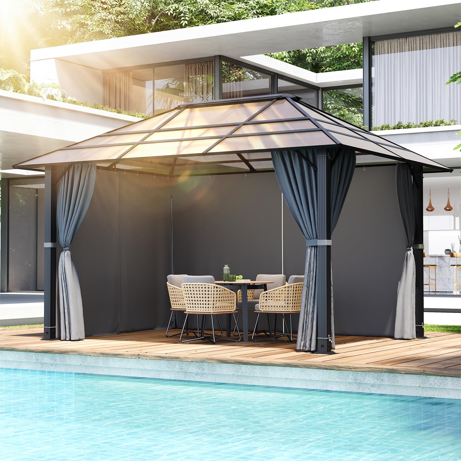 Devoko Pavillon 3x4 Wasserdicht Stabil Winterfest, Aluminium Gartenpavillon, Grillpavillons mit festem, lichtdurchlässigem Dach, Protection UV 50+, Pergola Geeignet für Gärten im Freien, Dark Gray