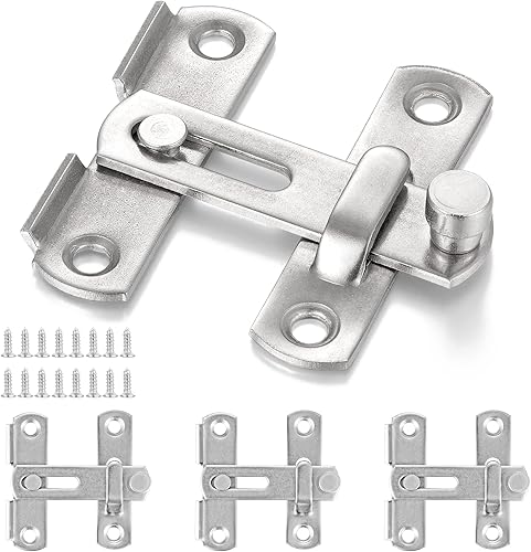Miniatura 5 de INIRET Paquete de 4 pestillos de puerta de granero, 1.89 x 1.89 pulgadas, níquel cepillado, acero inoxidable, puerta de granero, cierre de puerta