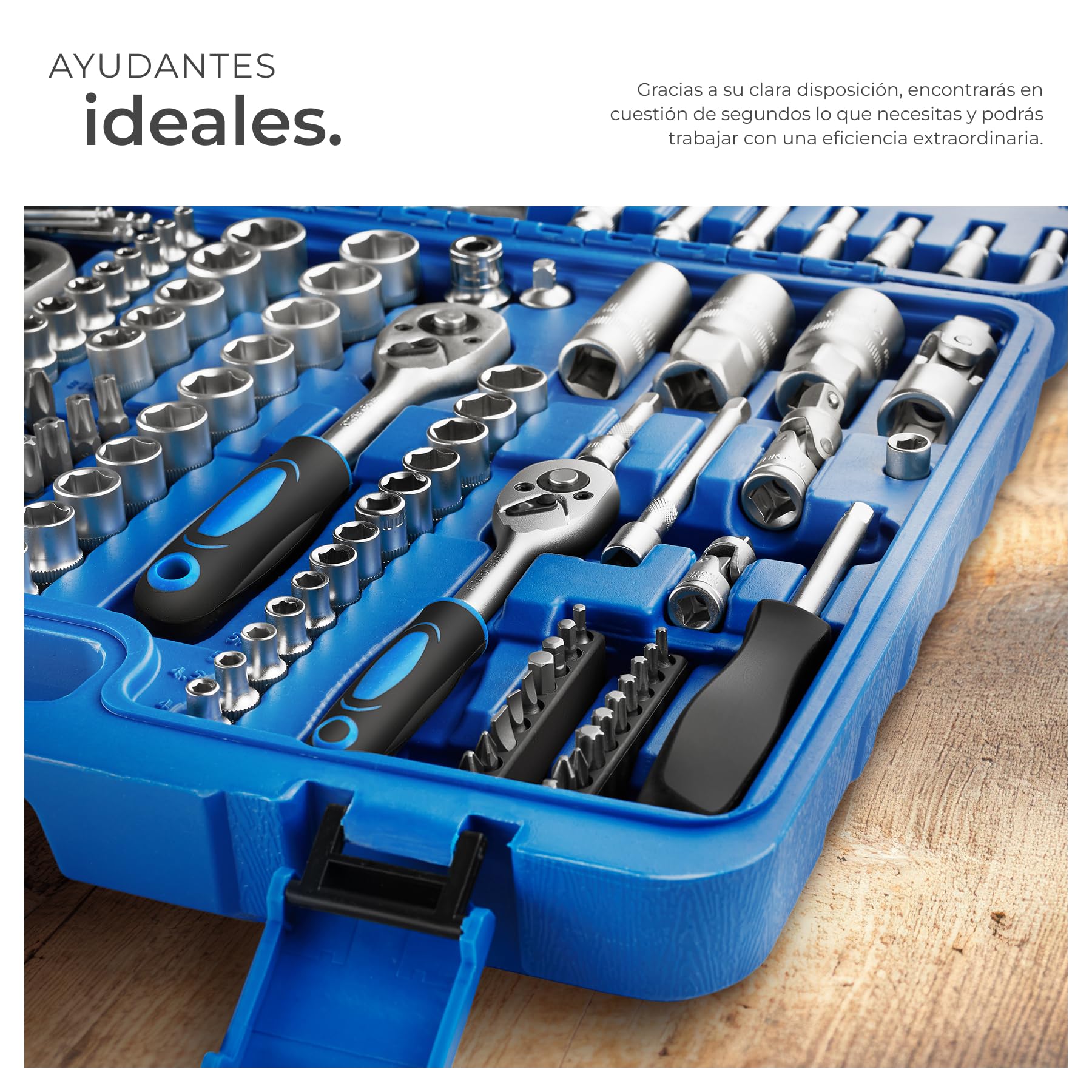 tectake® Maletin Profesional, Juego de Llaves de Tubo, Llaves Torx, Caja herramientas, Kit de Bricolaje, Maletín Herramientas, Acero Cromo Vanadio - 171 piezas Azul