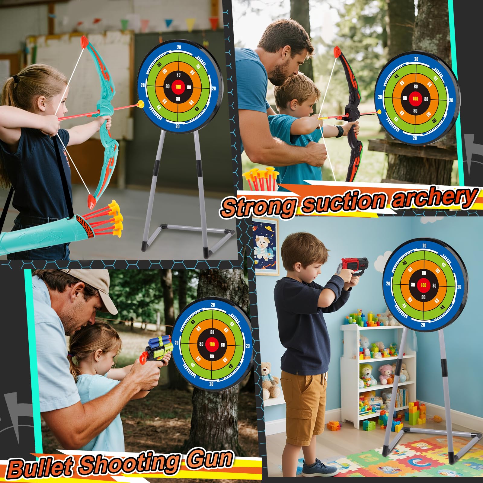 2 Pack Arco e Frecce per Bambini Set di Tiro con L'Arco con Luci LED 16 Frecce Giocattolo per Interni ed Esterni Regalo per Ragazzi e Ragazze di 4-12 Anni