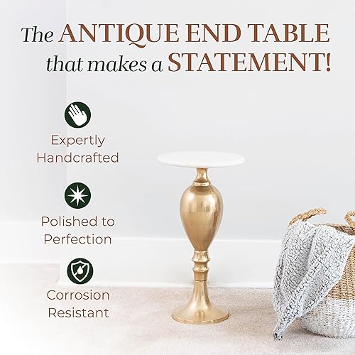 Miniatura 4 de OBJET D'ART Mesas auxiliares pequeñas redondas doradas, adornadas, 22 pulgadas de altura, acento de metal vintage, laterales, pedestal, coctail y