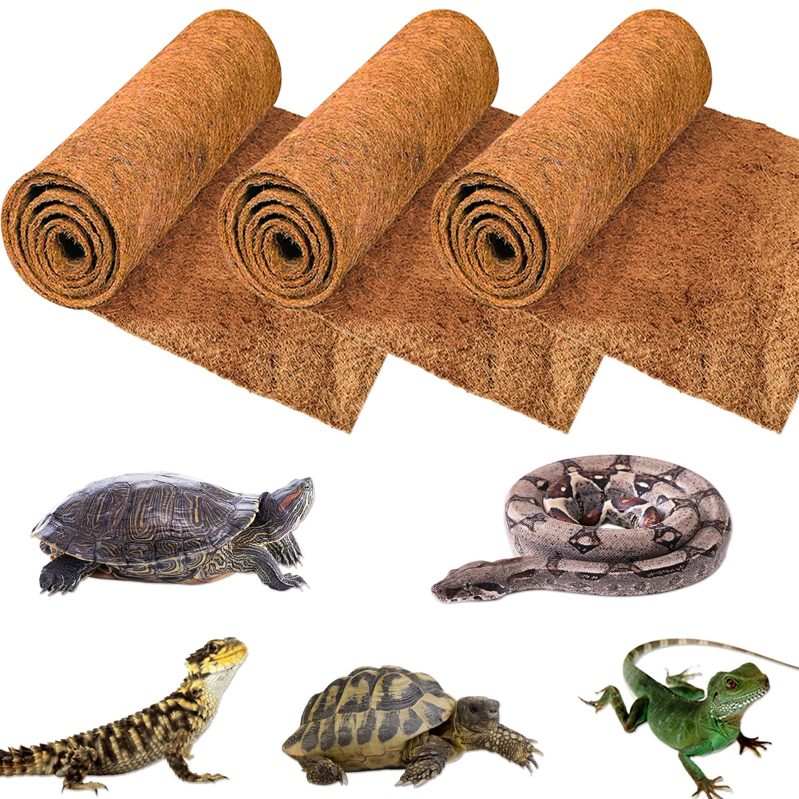 NALACAL3 Pieces Reptile Carpet 12 x 20 inches Coco Fiber Substrate Liner Natural Coconut Fiber Pet Mat Tortoise Carpet Mat Pet Terrarium Liner for Lizard Turtle