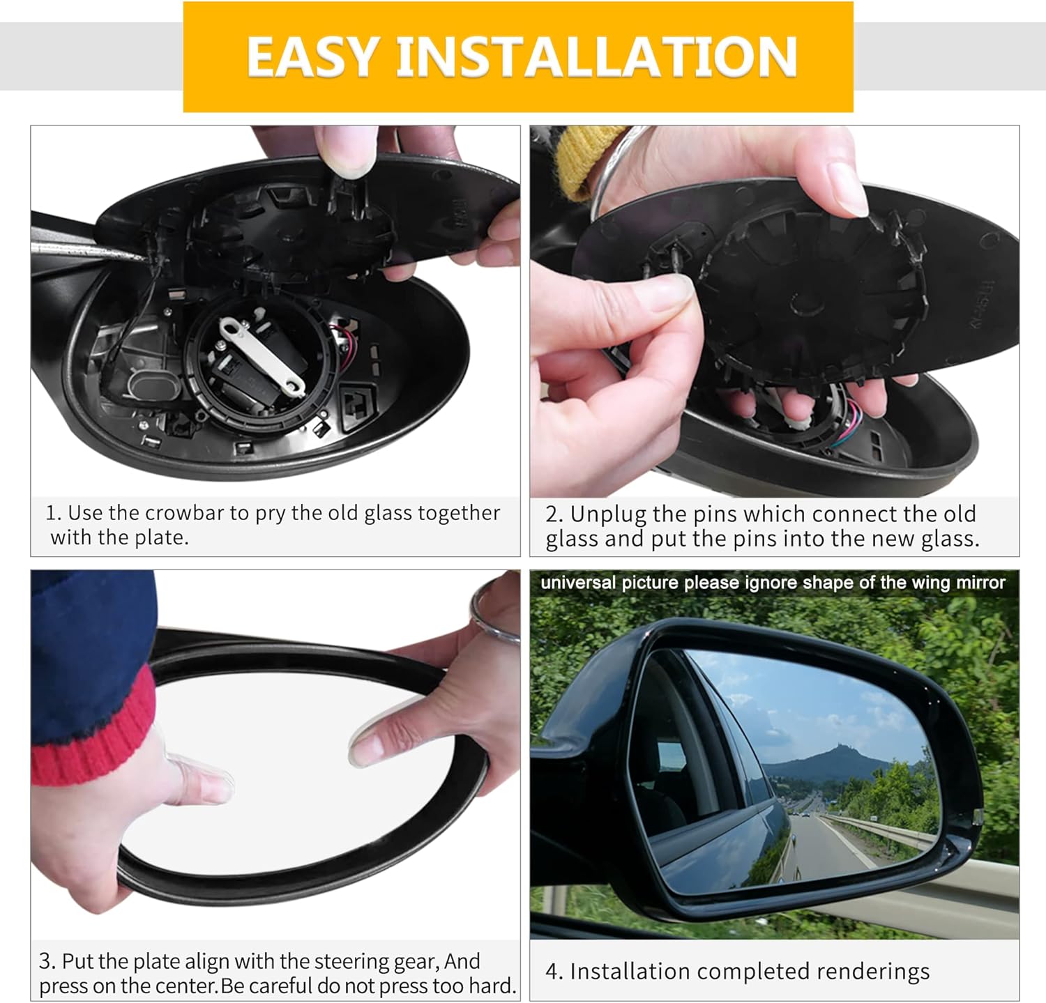 X AUTOHAUX Car Rearview Mirror Glass Replacement with Backing Plate Heated Right Passenger Side for Porsche Cayenne 2008-2010