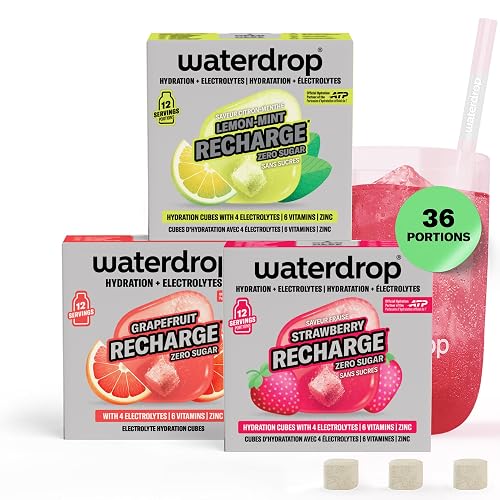 waterdrop® Microlyte Mix – Électrolytes sans sucre pour hydratation sport – 36 cubes de boisson avec magnésium, calcium, zinc et sodium – Arômes Fraise, Pamplemousse & Citron-Menthe rafraîchissants - Fraise & Agrumes