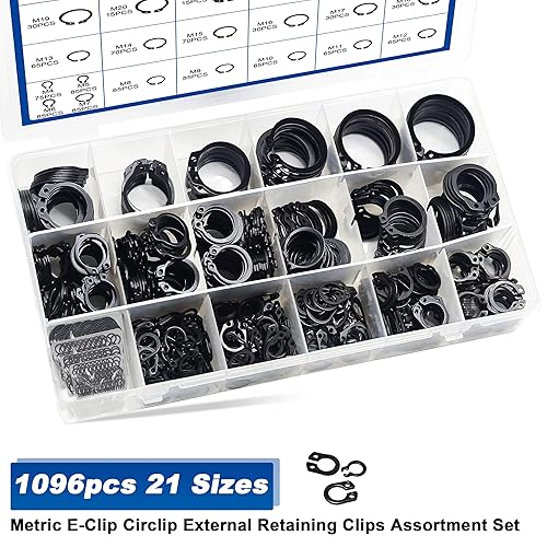 Vista 11 de Juego surtido de anillos de retención externos, 580 piezas de clips en C de retención de clip de presión de anillo de acero de aleación negra y 1
