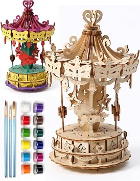 BOOZUU Paintable 3D Wooden Carousel Puzzle for Adults