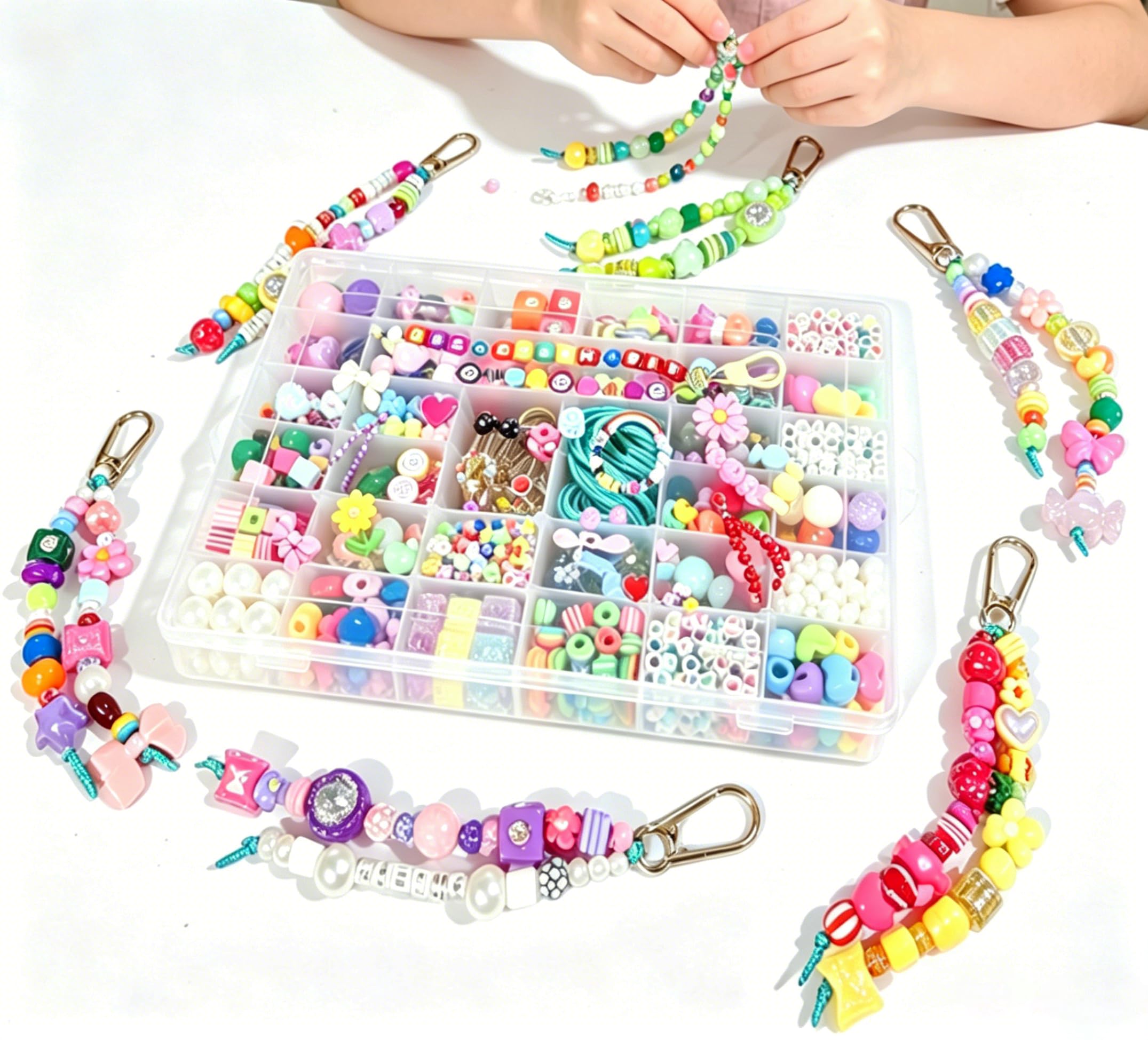 ZZM Story DIY Taschenanhänger-Set für 12 Charms, Schlüsselanhänger-Schmuckherstellungs-Set mit großen Perlen, personalisiertes Namensbeutel-Bastelset für Damen, Mädchen, Erwachsene