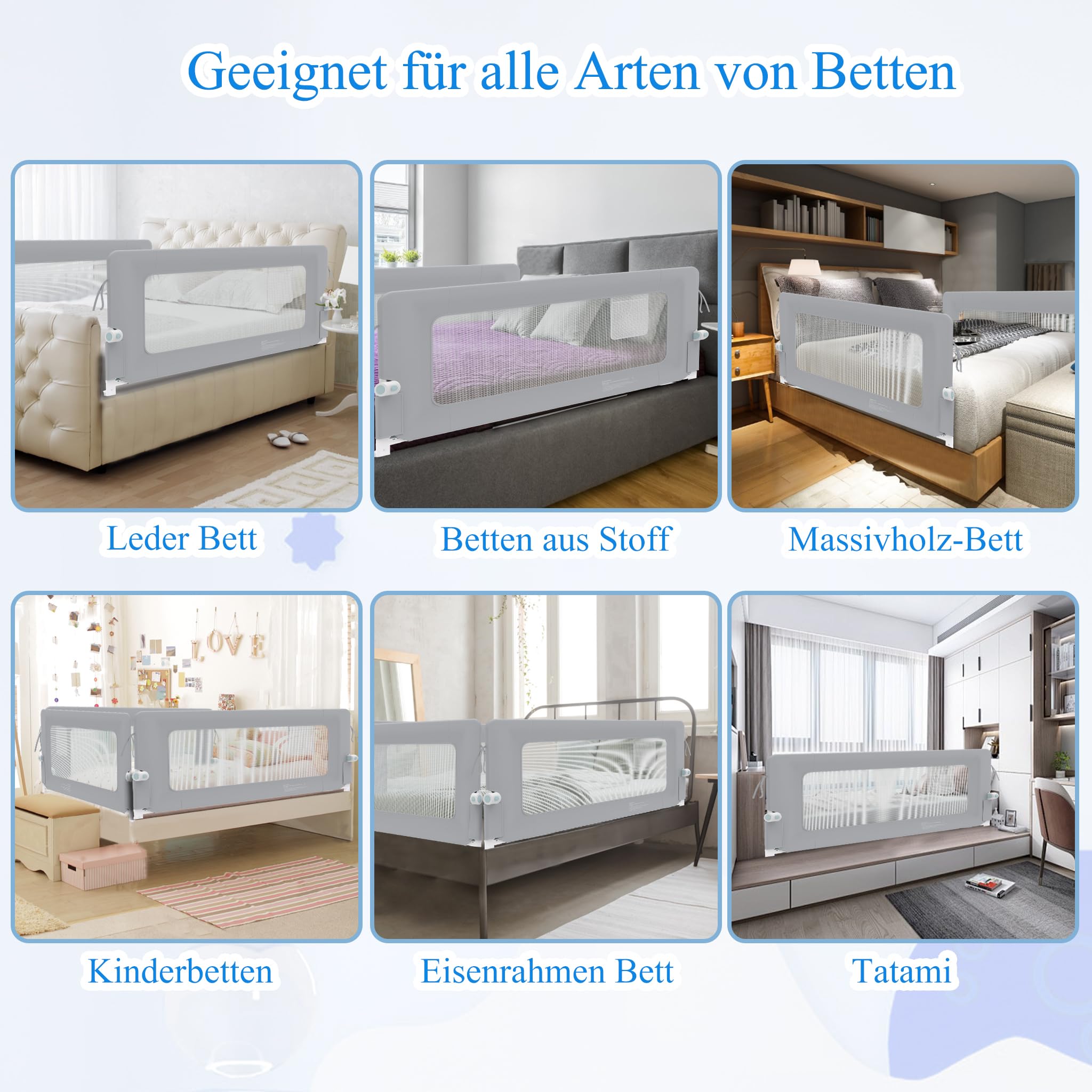 AufuN Barrera de cama portátil de 200 cm, plegable, para niños y bebés, plegable, portátil, protección contra caídas, para bebés y niños en la cama de padres, color gris