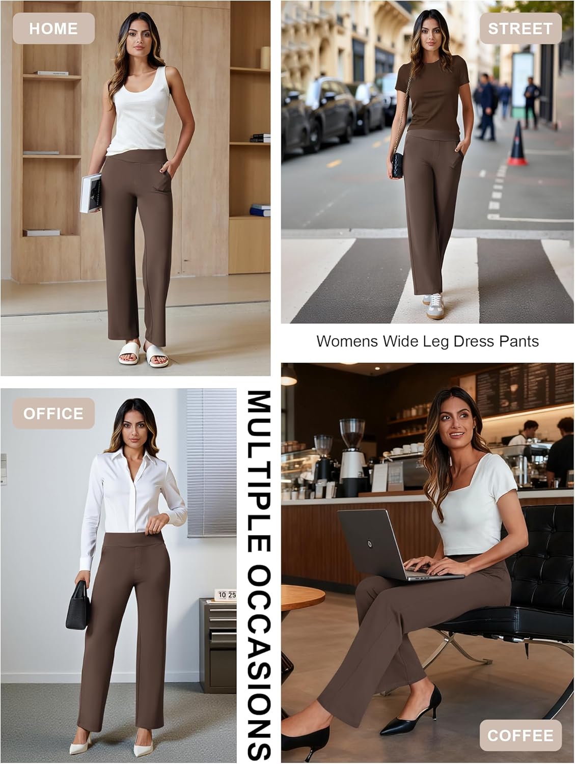 FireSwan Womens Dress Pants Stretchy Wide Leg Work Pants Business Casual Trousers Pull On Office Slacks with 4 Pockets - Image 5