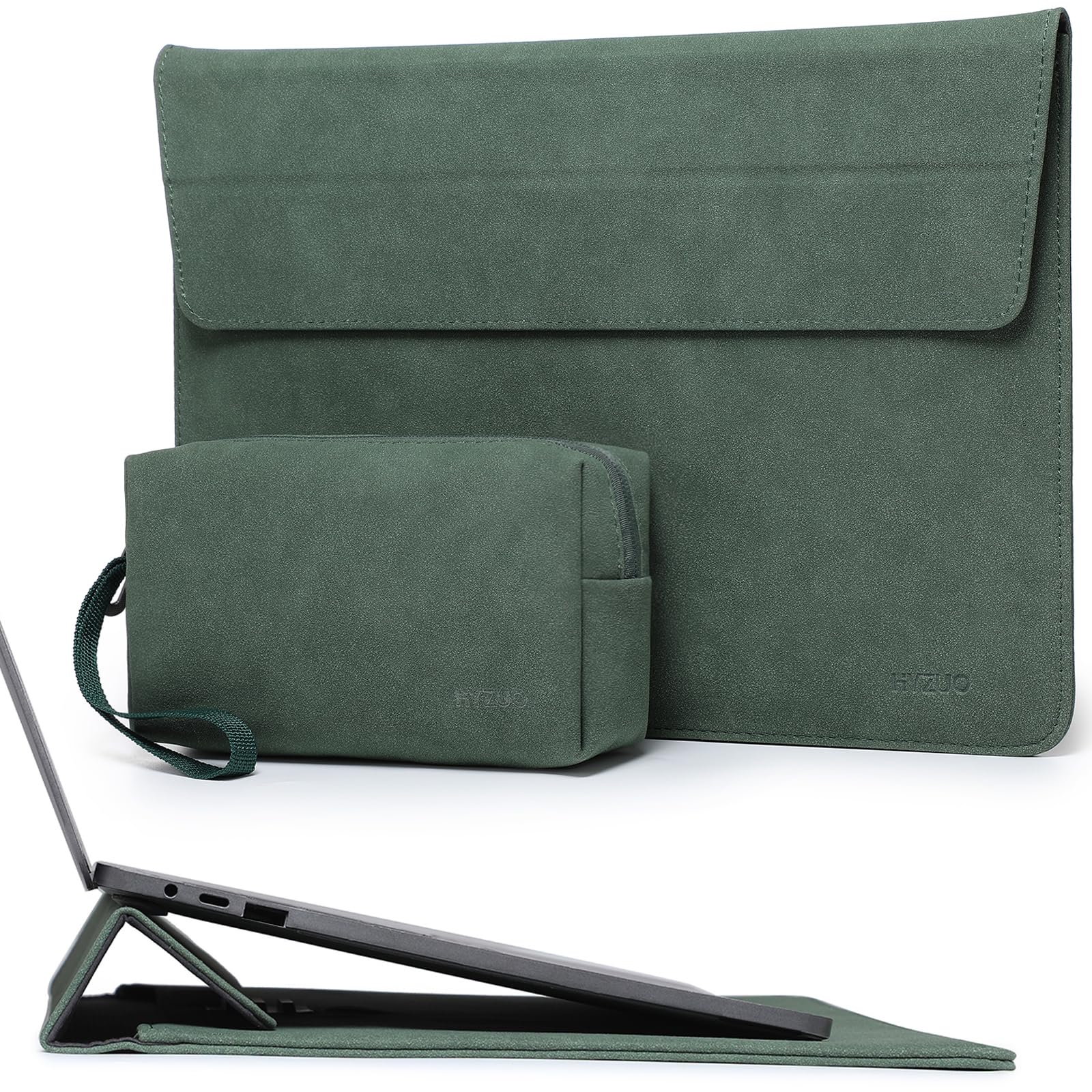 HYZUO 15-16 Inch Laptop Sleeve Case with Stand for MacBook Pro 16 M4/M3/M2/M1 2025-2019, MacBook Pro 15 2015-2012, XPS 15, Samsung Galaxy Book Flex/Pro 15, Midnight Green