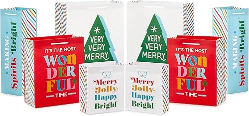 Hallmark Coloridas bolsas de regalo de Navidad surtido (8 bolsas 2 pequeñas de 6 pulgadas, 2 medianas de 9 pulgadas, 2 grandes de 13 pulgadas, 2 disponible en Yaxa Venezuela