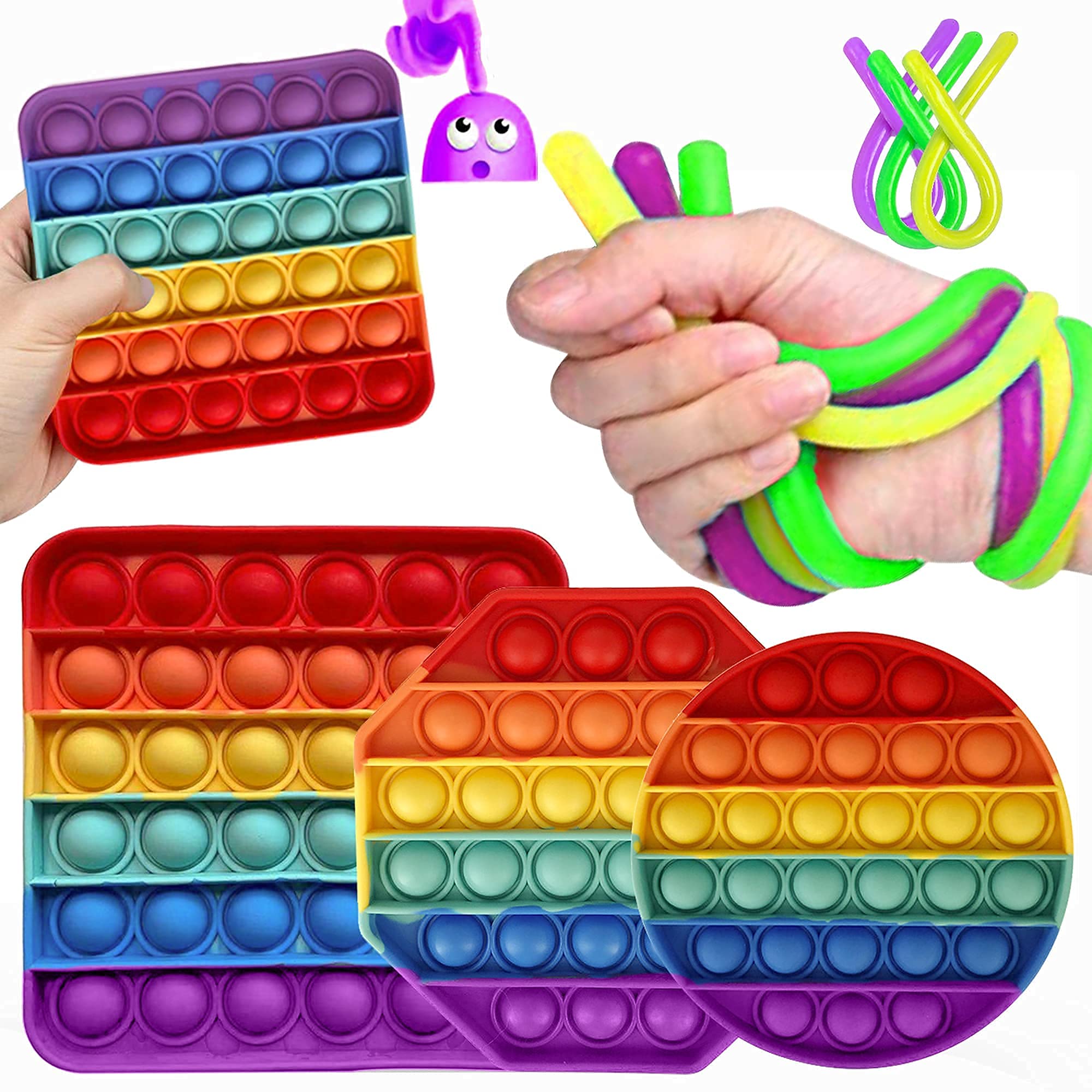 Buy RockBerry Pop It Fidget Toys3 Pack Rainbow Pop Its with 3 Stretchy