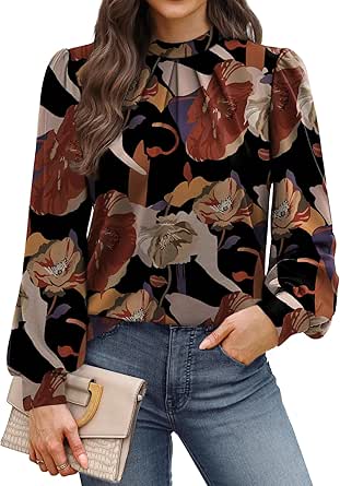 WIHOLL Long Sleeve Mock Neck Blouse for Women