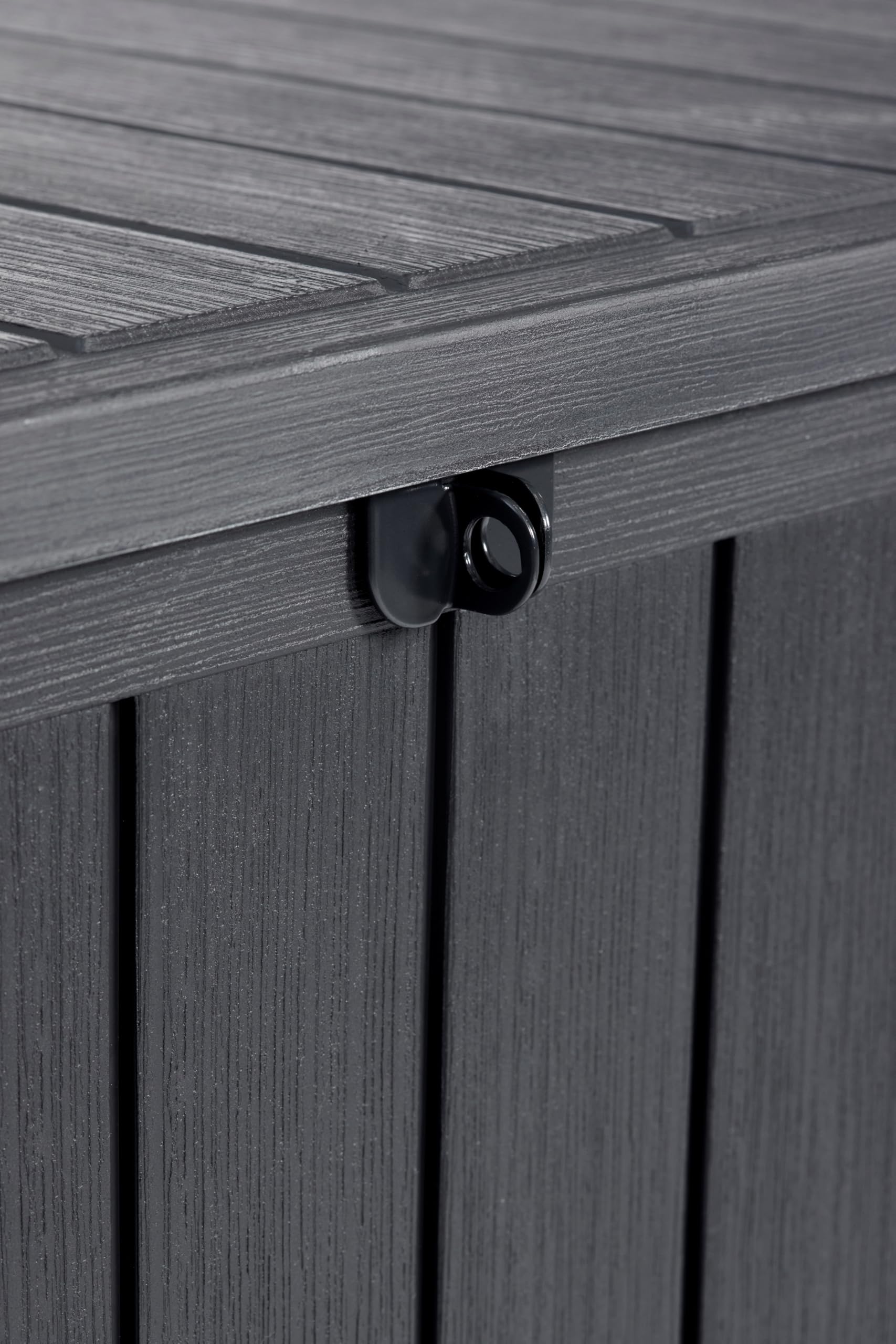 Keter Southwood Gartenbox 643L – Wetterfeste Auflagenbox mit Gasdruckfeder, abschließbar, Kunststoff in Holzoptik, grau, 146x74x70 cm