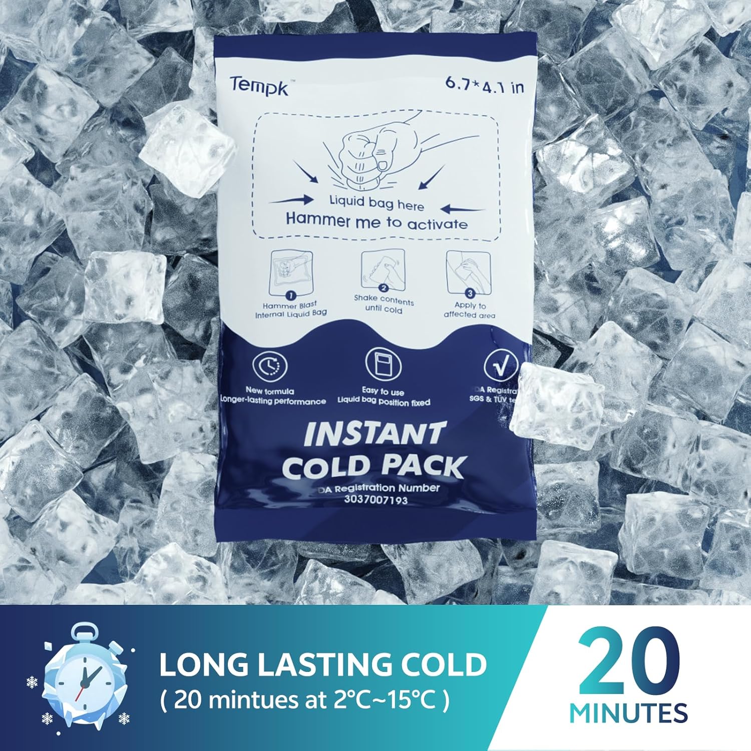 Big 25 Packs(6.7”*4.1“) Instant Cold Packs TUV/SGS Certified | 20mins Long-Lasting Ice Compress for Injuries, Pain Relief, Swelling | Disposable Cold Pack for Athletes, Sprains & First Aid - Image 6