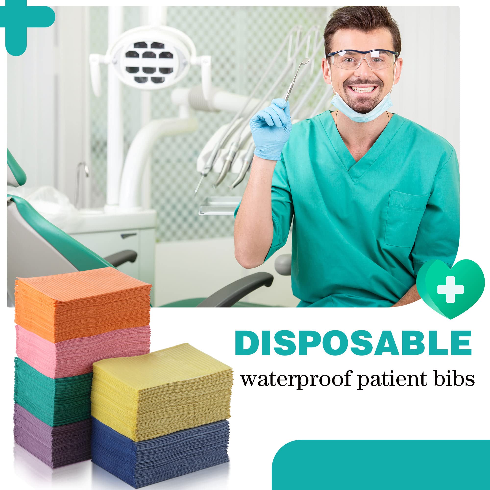 Newwiee - 750 Stück wasserdichte Einweg-Dental-Lätzchen, Tattoo-Klinge für Patienten für 13 x 18 Zoll Nägel Wimpern (Regenbogen)