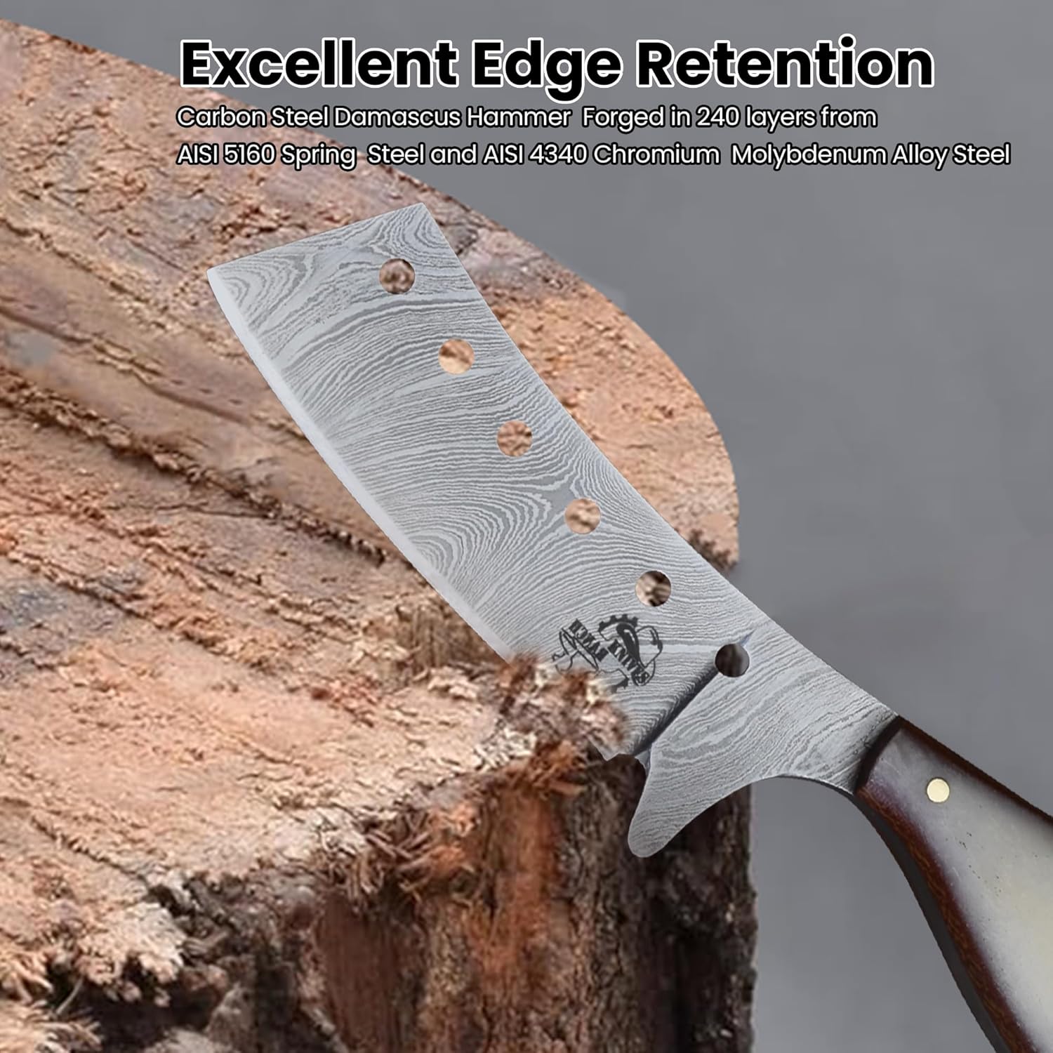 Knives Ranch Handmade EDC Knife – Full Tang – Damascus Steel – Great Edge Retention – Bone Handle – Horizontal Carry Leather Sheath (3131-B)