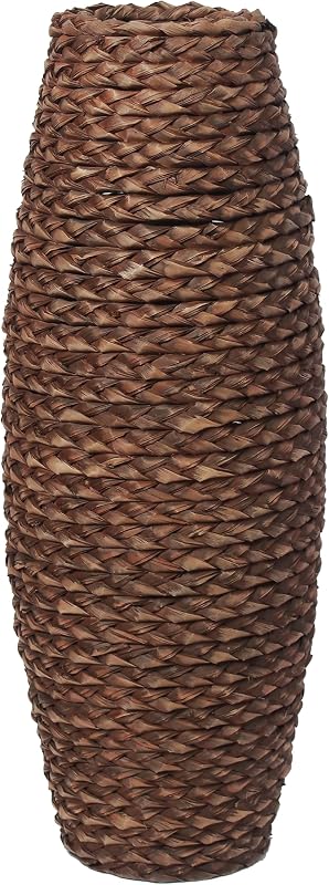 Hosley Florero de piso tejido de 20 pulgadas – Florero decorativo alto de madera natural y pasto para pampas, sala de estar, entrada y decoración del hogar
