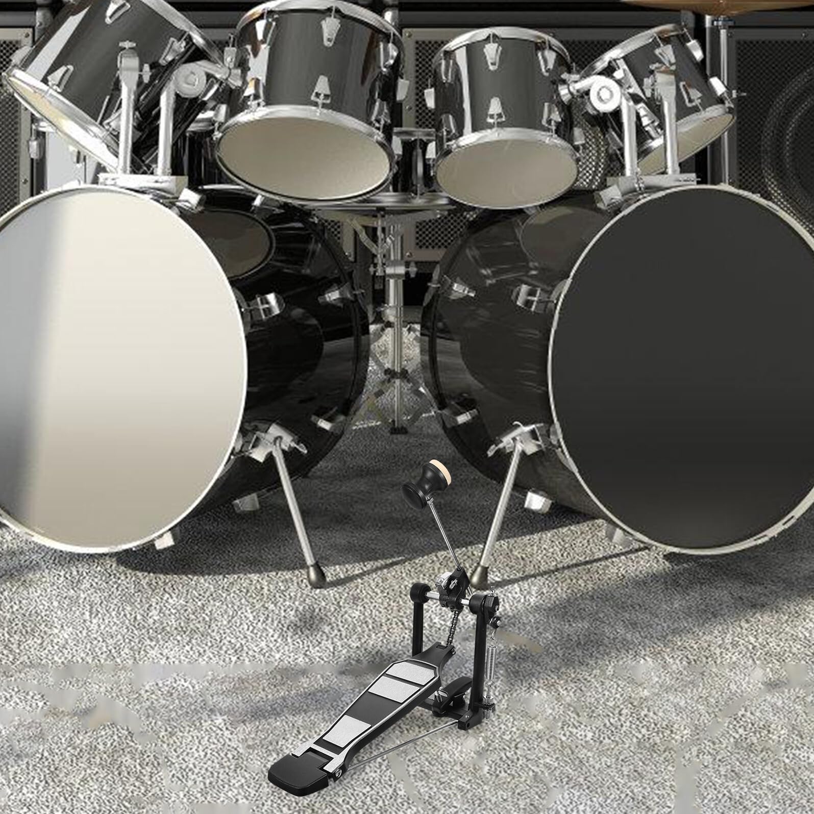Alipis Batteria Bass Drum in Alluminio Lega Singolo con Catena Spessa e Base Allargata Accessorio Compatibile per Kit Batteria Elettrica e Acustica Design Antiscivolo per Batteristi