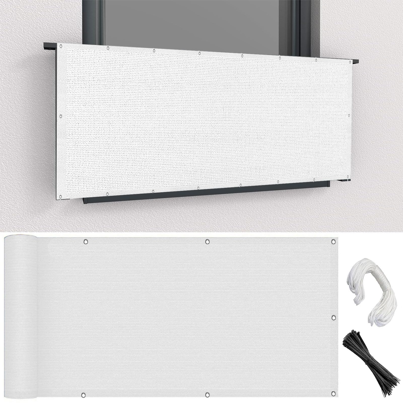 Brise vue balcon 120 x 460 cm en HDPE blanc avec oeillets et attaches