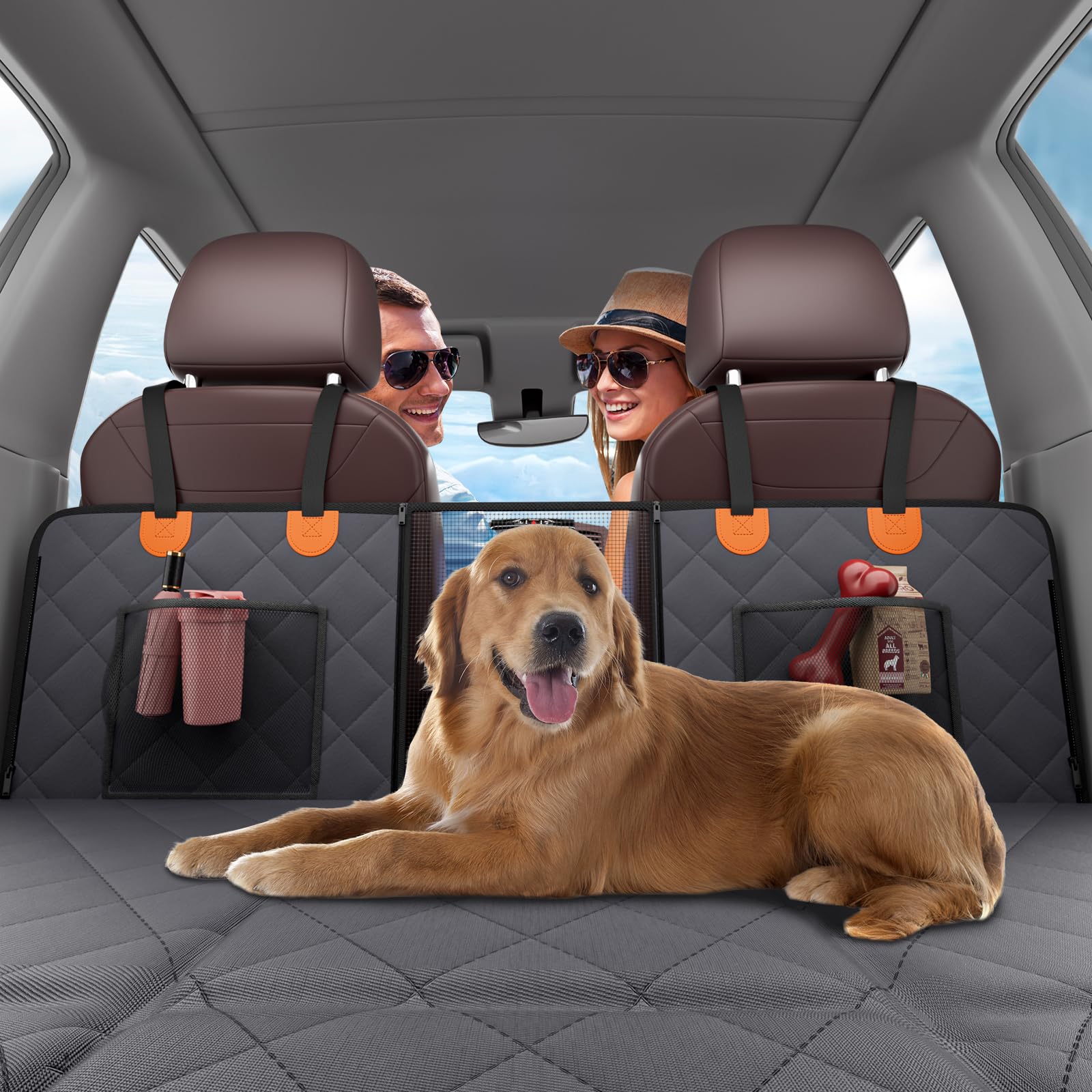 VEVOR Estensione per Sedile Posteriore per Cani, Amaca per Cani Coprisedile per Cani con Fondo Rigido Sedile Posteriore 1420 x 770 mm, 181,4 kg, con Finestra a Rete e Tasca Portaoggetti per Auto, SUV