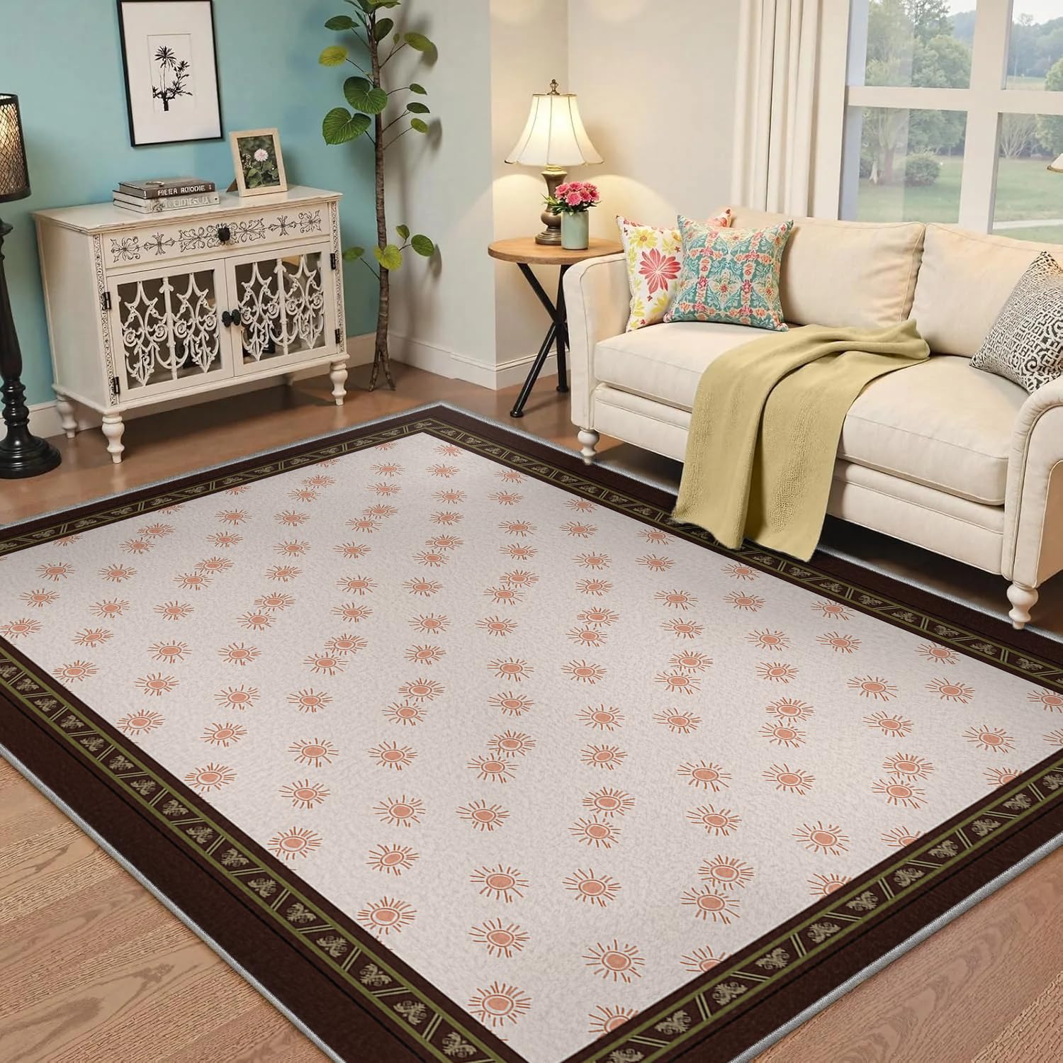 Tapis antidérapant et lavable 200x300 cm orange et beige pour sécurité et confort