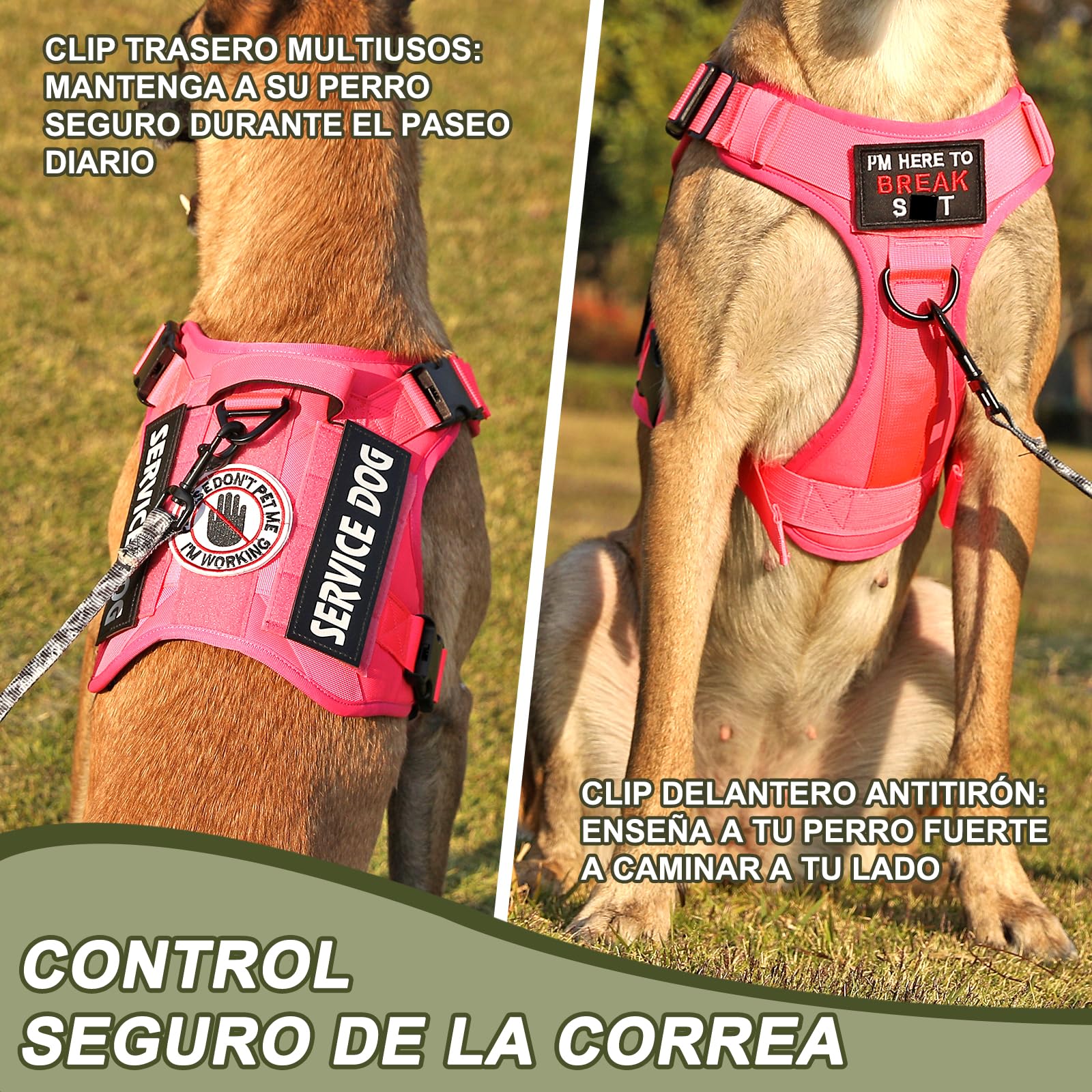 Arnés Táctico para Perros, COMSLE Arnes Antitirones para Perros Grande Mediano pequeño, Chalecos Ajustable con 4 Hebillas de Liberación Pápida y Asa Acolchado, Arnes Perro para Caminar Entrenamiento