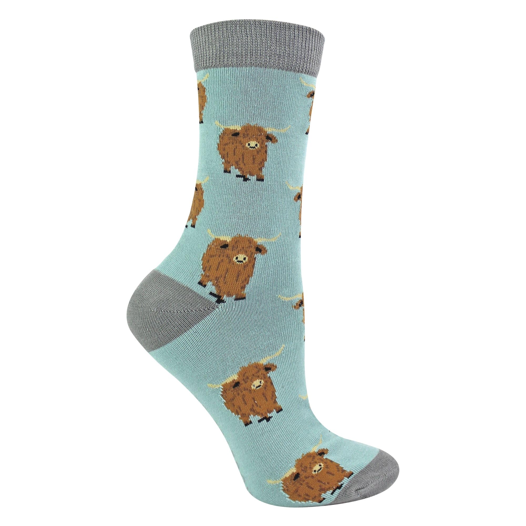 Miss Sparrow Ladies Highland Cow Socks Womens Novelty Bamboo Gift Socks For Cow Lovers