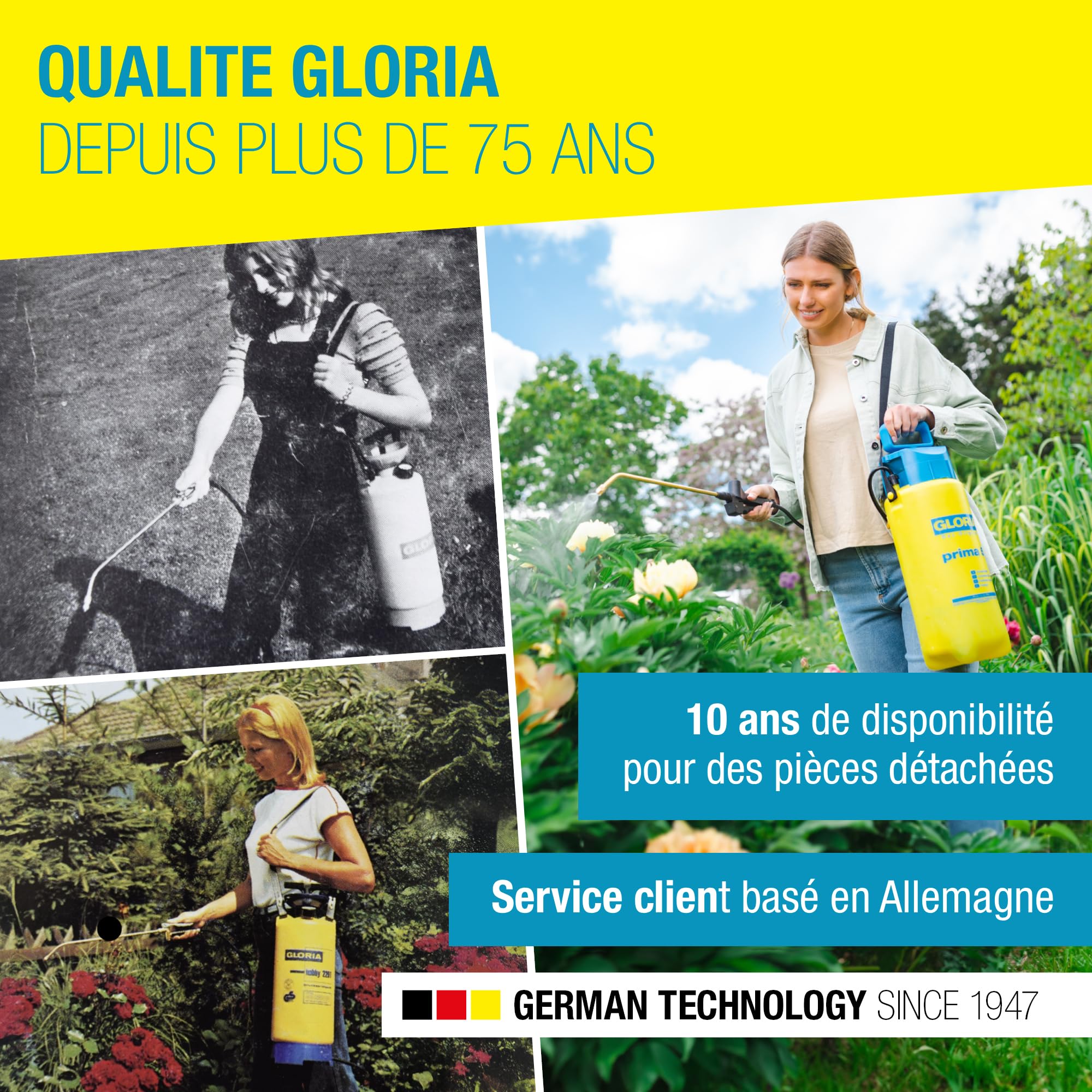 GLORIA Pulvérisateur de Jardin Prima 3 | Pulvérisateur à Pression 3L Compact et léger | Buse en Laiton réglable pour Soin des Plantes & désherbage sur Balcon et Petits Jardins