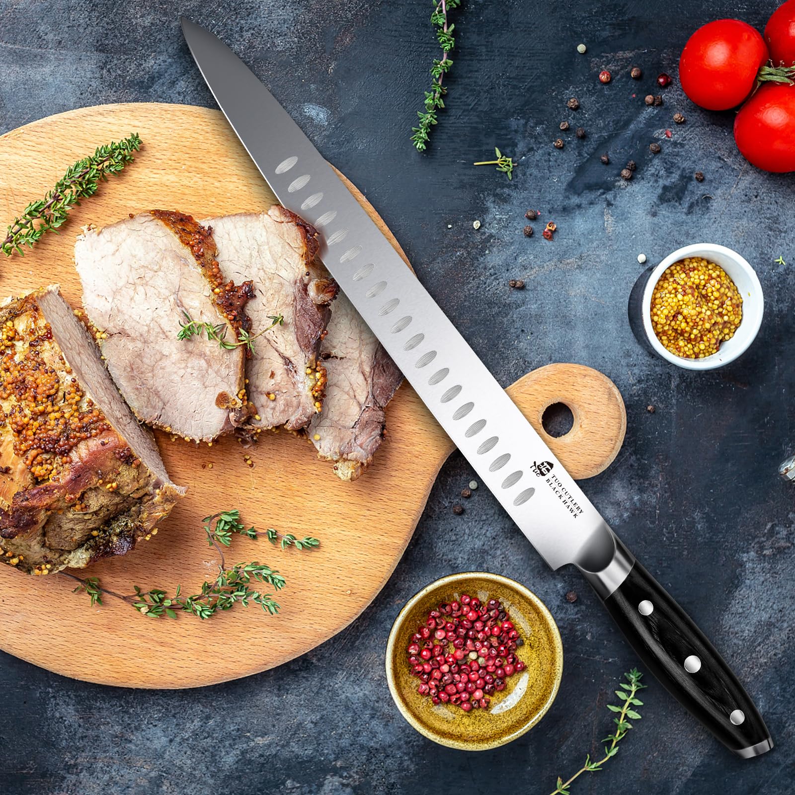 TUO Carving Knife - 12 Inch Brisket Slicing Knife for Grilled Meat and Bacon - High Carbon German Steel - Pakkawood Handle with Gift Box - BLACK HAWK SERIES — Amazon image 2