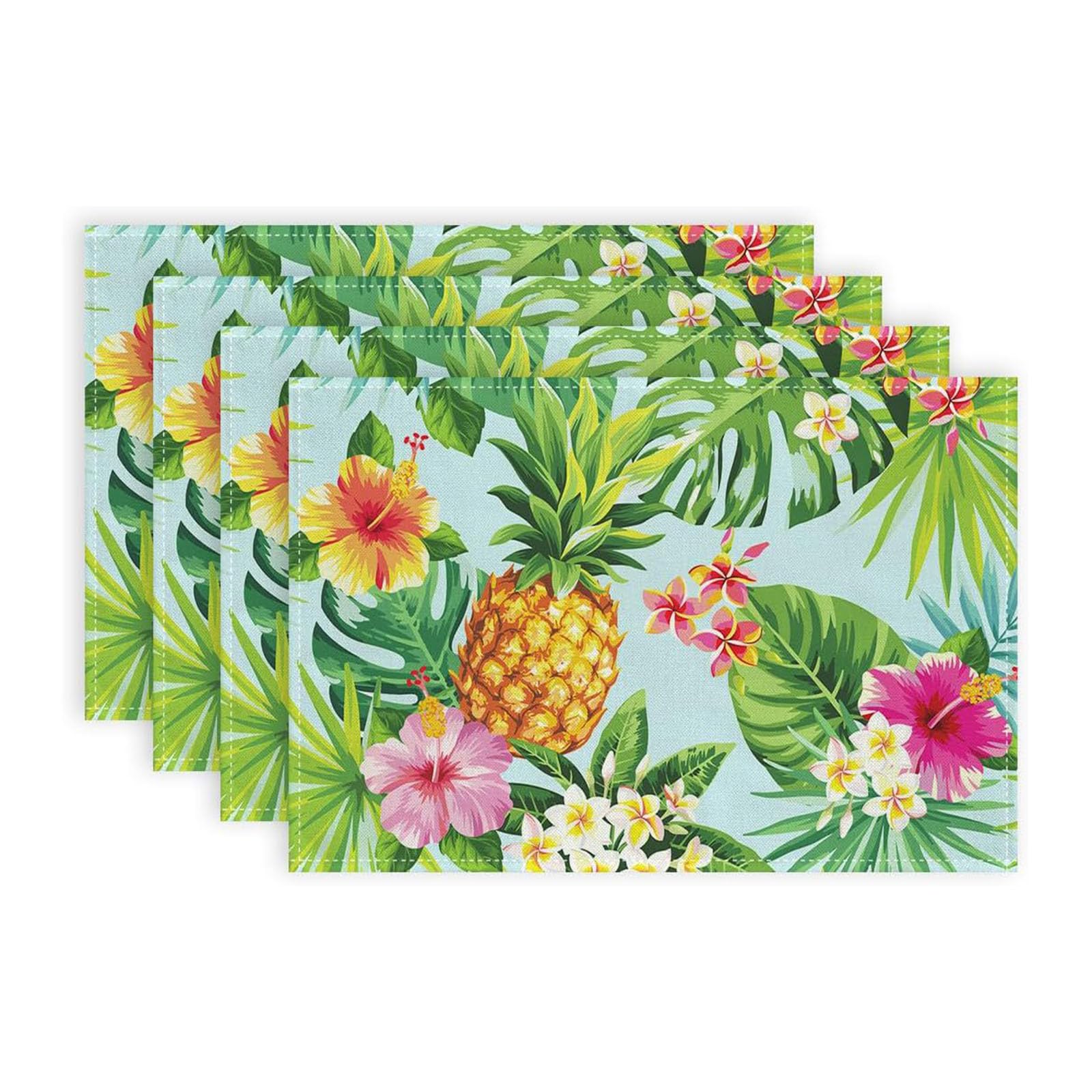 Treer Placemats Set of 2/4/6/8, Place Mats for Table Washable Stain Resistant 30x45cm Table Mats Dinner Table Decorations Green Plant for Restaurant Kitchen Dining Wedding Decor (Pineapple,2 pcs)